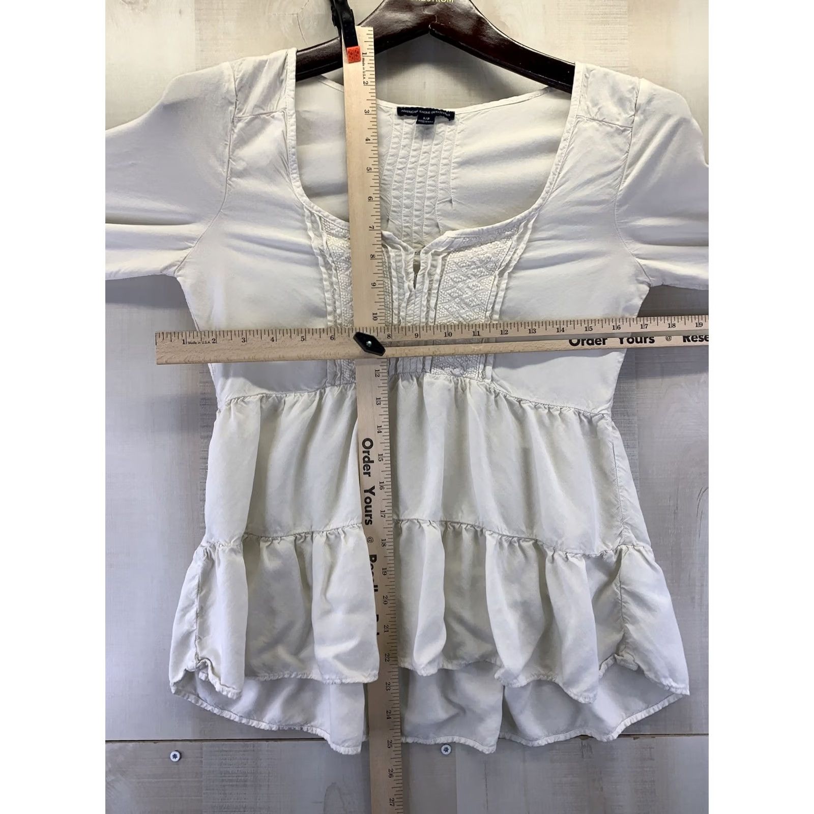 American Eagle Outfitters VINTAGE American Eagle Blouse 3/4 Sleeve Ruffle Ivory Top Womens S XS? Size S / US 4 / IT 40 - 3 Thumbnail