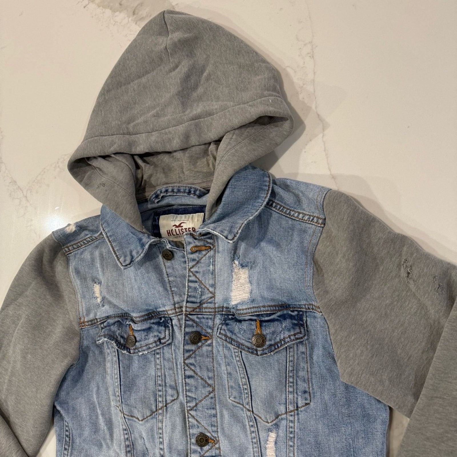 Hollister Hollister Distressed Denim Jersey Hooded Jacket Womens Small Size S / US 4 / IT 40 - 3 Thumbnail