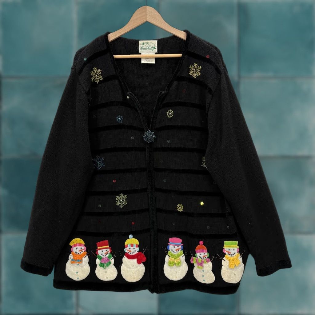 Quacker Factory VINTAGE The Quacker Factory Sweater Womens 2X Black Full Zip Snowman Embellished Size XXL / US 16-18 / IT 52-54 - 1 Thumbnail