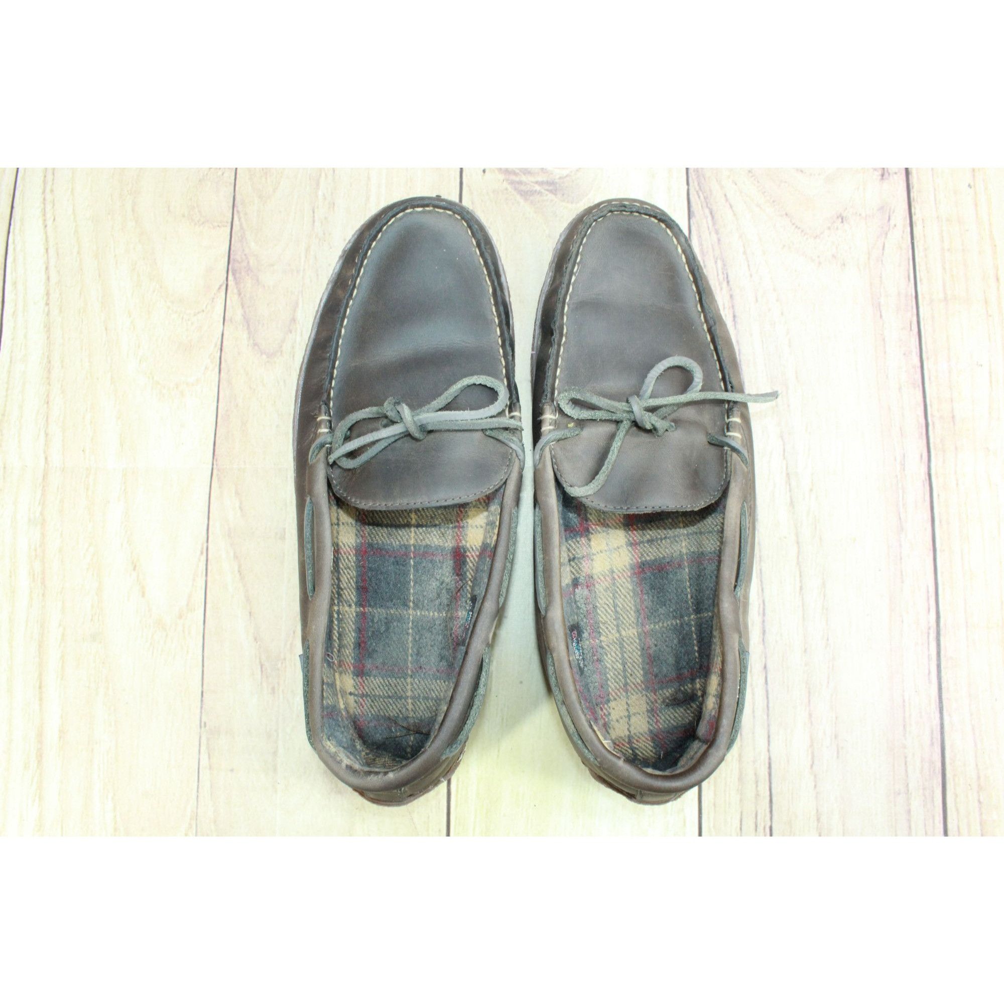 L.L. Bean LL Bean Men’s Brown Leather Flannel Lined Handsewn Slippers Size US 11 / EU 44 - 7 Thumbnail