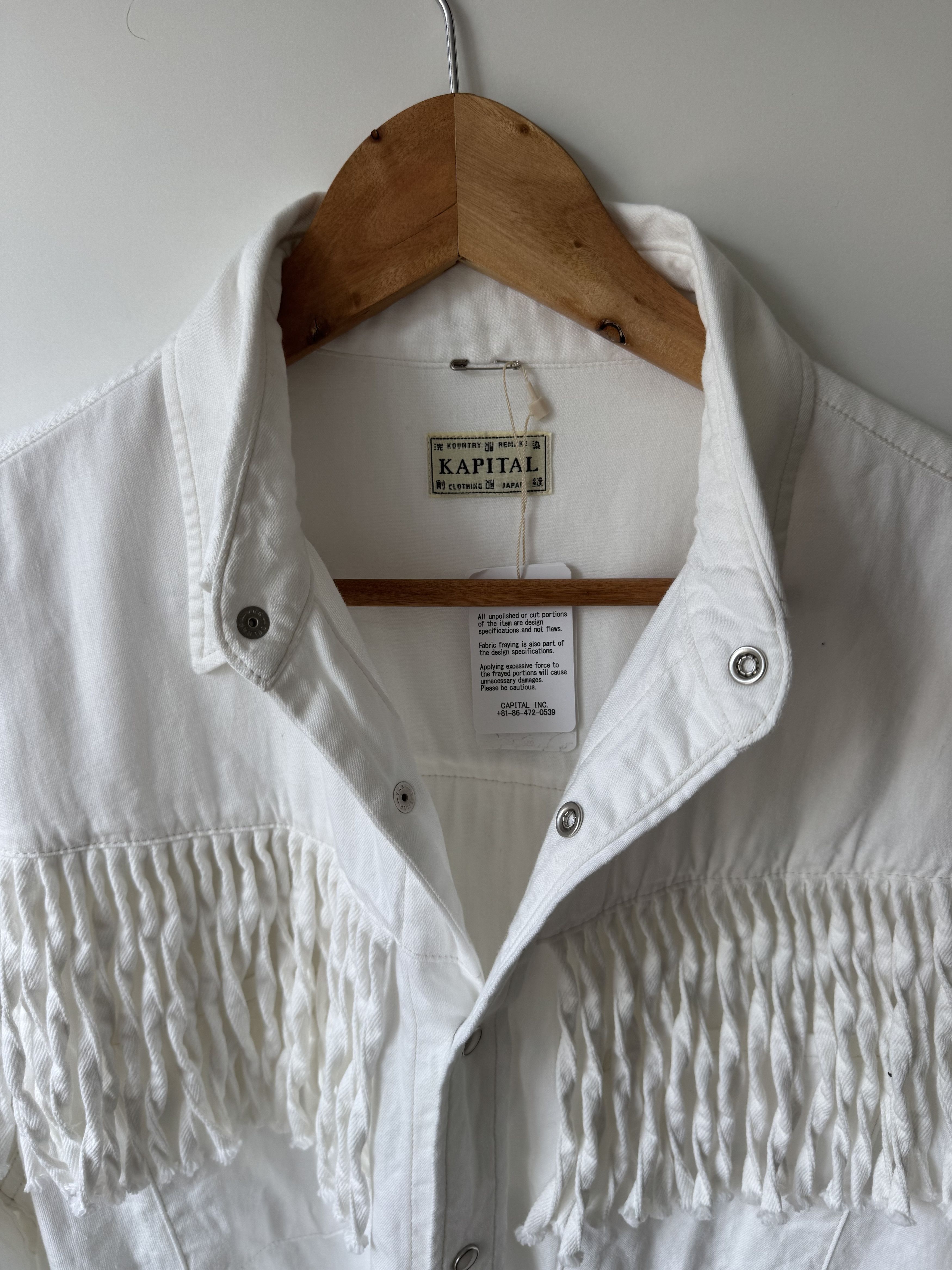 Kapital [3] 5.5oz Denim Fringe Husky Western Shirt in White Size US L / EU 52-54 / 3 - 5 Thumbnail