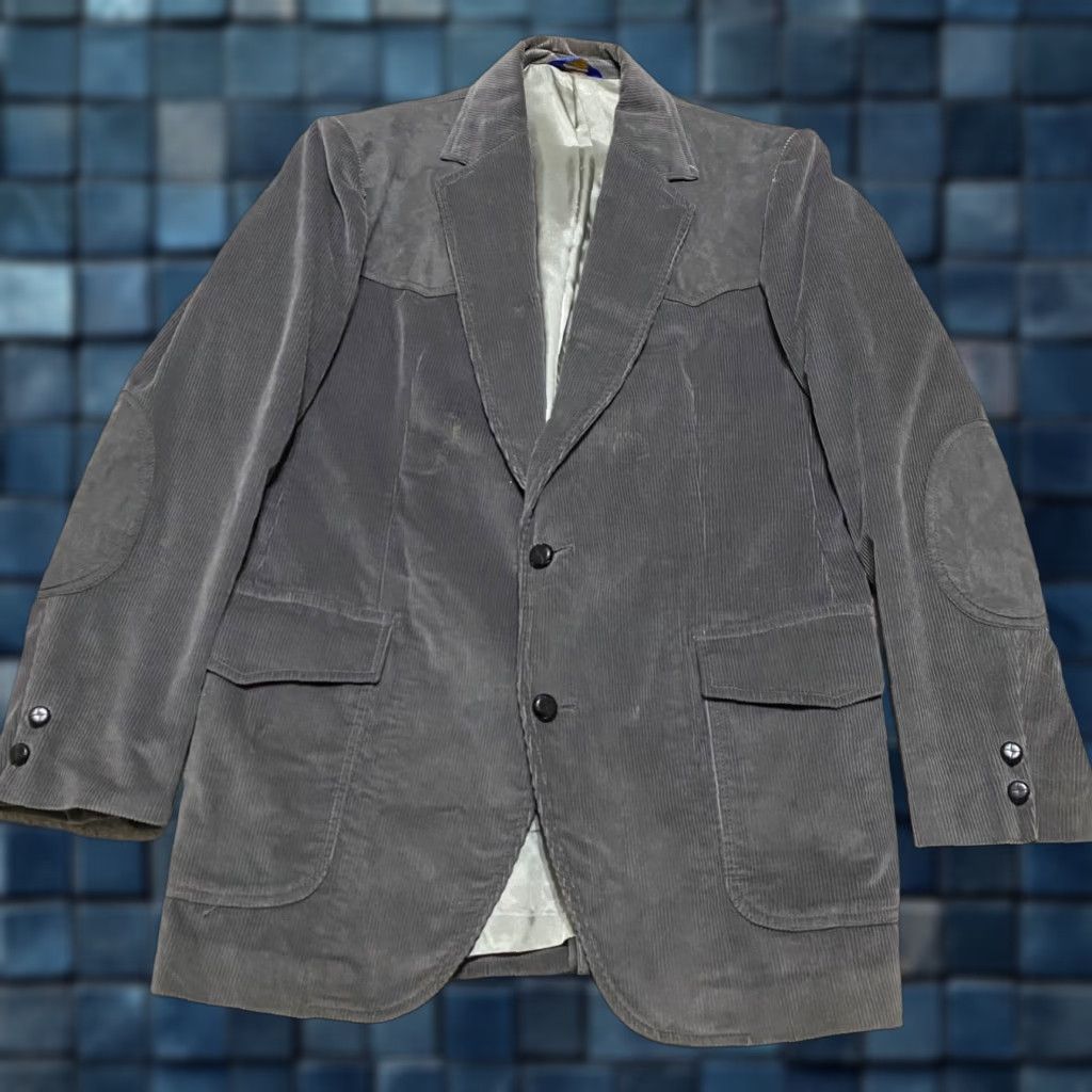 Pendleton VINTAGE Pendleton Mens Blazer Jacket Corduroy Gray 42L Western 2 Piece Two-Button Notch Single-Breasted Regular Mens Size 42R - 1 Thumbnail