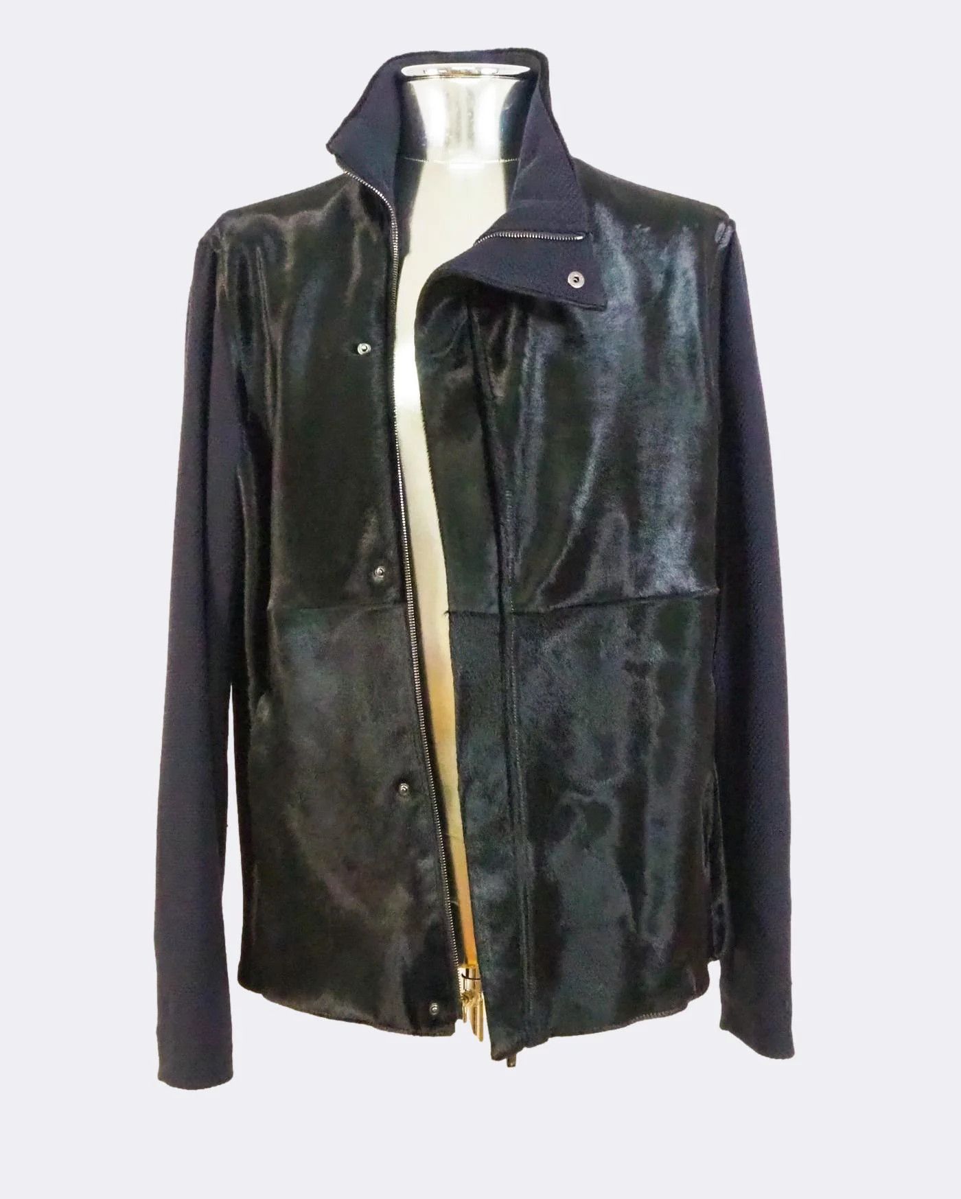 Emporio Armani Emporio Armani Calfskin Hair Leather and Knit Jacket $1795 Size US L / EU 52-54 / 3 - 1 Thumbnail