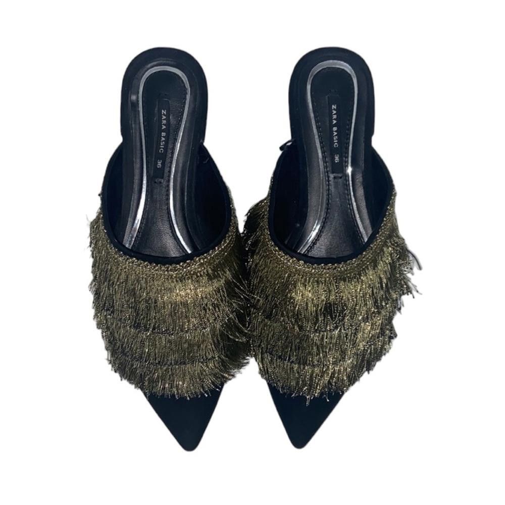 Zara Zara l Gold Fringe Pointed Toe Slip On Loafers Size 5.5/36 Size US 5.5 / IT 35.5 - 2 Thumbnail