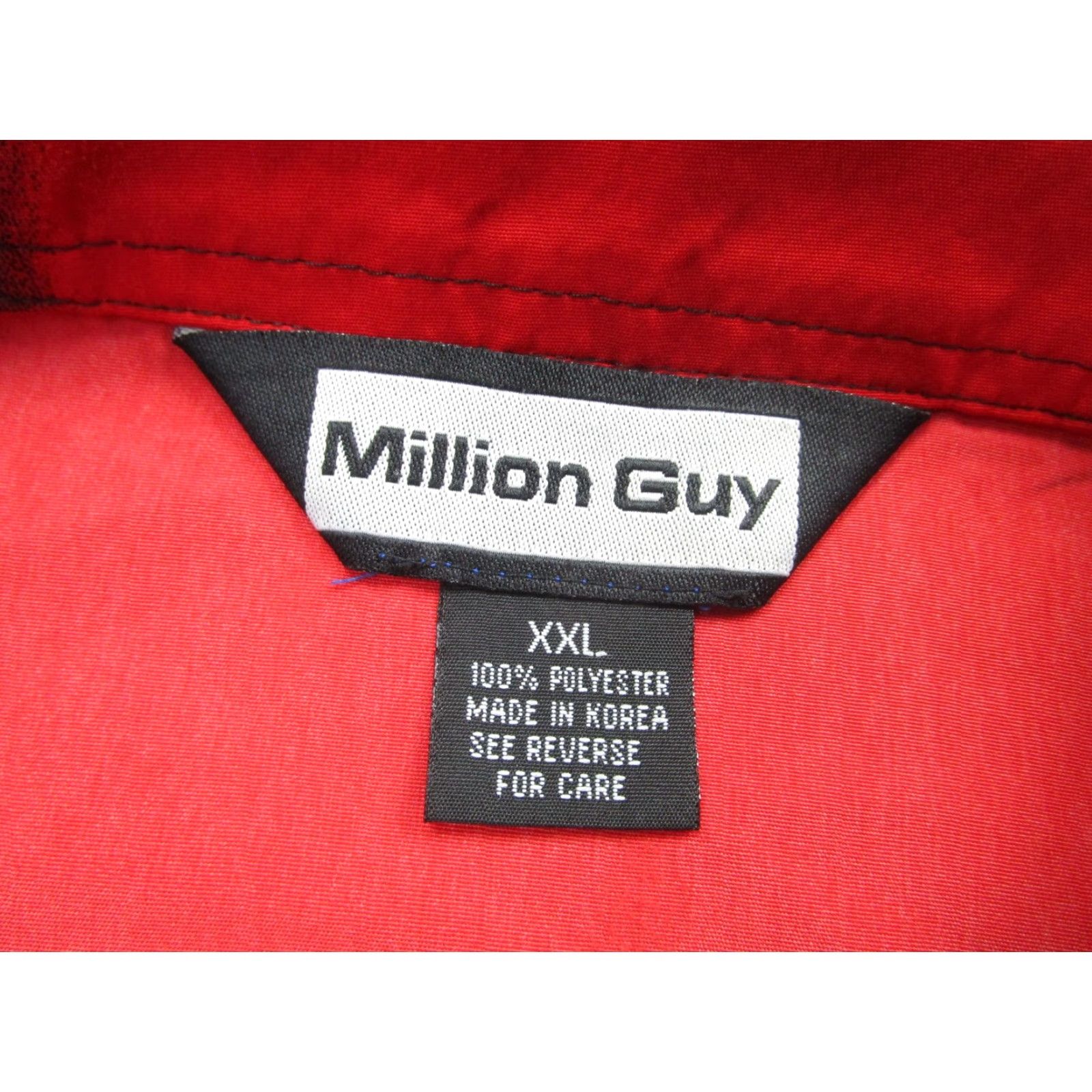 Vintage Million Guy Shirt 2XL Black Red Button Up Allover Print Short Sleeve Mens Anime Graphic Print Cartoon Button-Up Collared Front Back Oversized Size US XXL / EU 58 / 5 - 7 Thumbnail