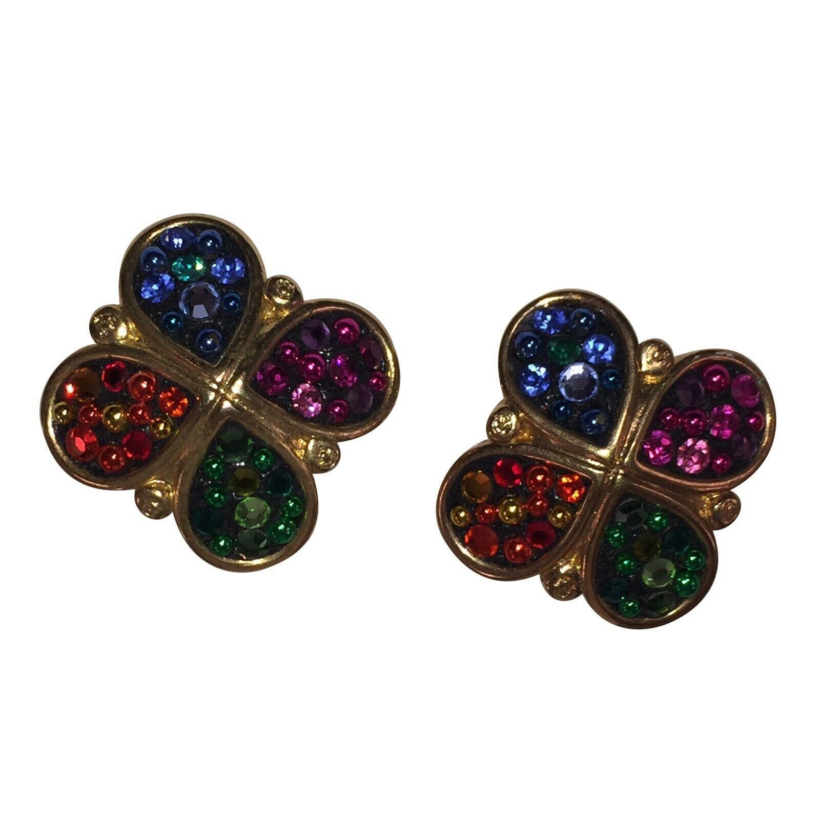 Designer Jacky De G French Disco Multi Colored Rhinestone Earrings Size ONE SIZE - 2 Thumbnail