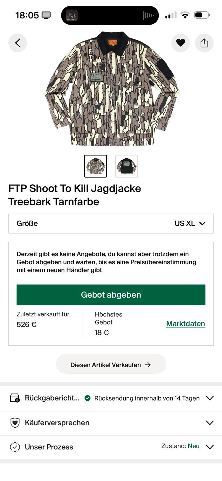 Fuck The Population FTP Shoot To Kill Hunting Jacket – Treebark Camo XL – Rare Size US XL / EU 56 / 4 - 1 Thumbnail