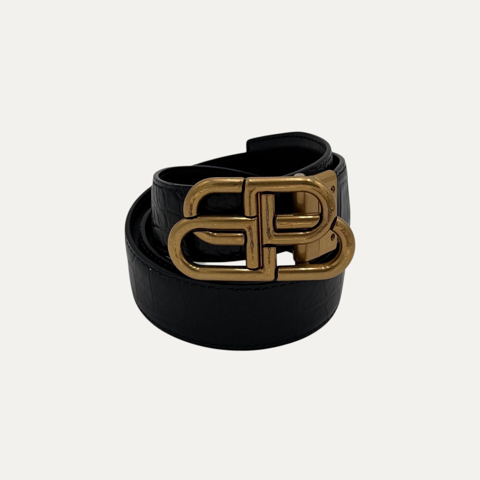 Balenciaga BB Croc-Effect Leather Belt