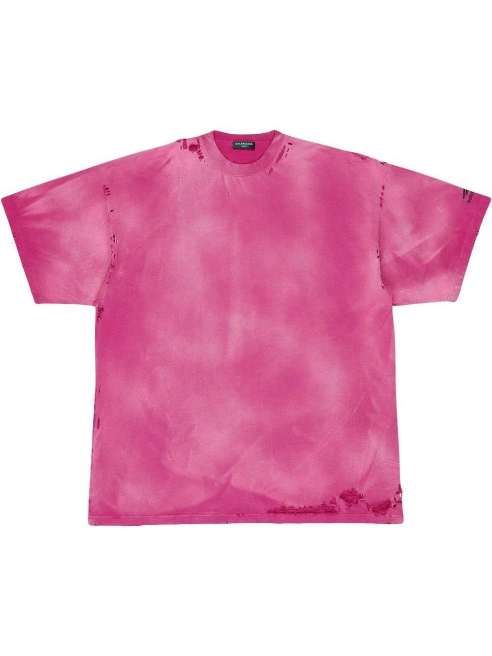 image of Balenciaga O1Mt1Gz0424 3B Sports Repaired Oversized T- Shirt In Pink, Men's (Size Small)