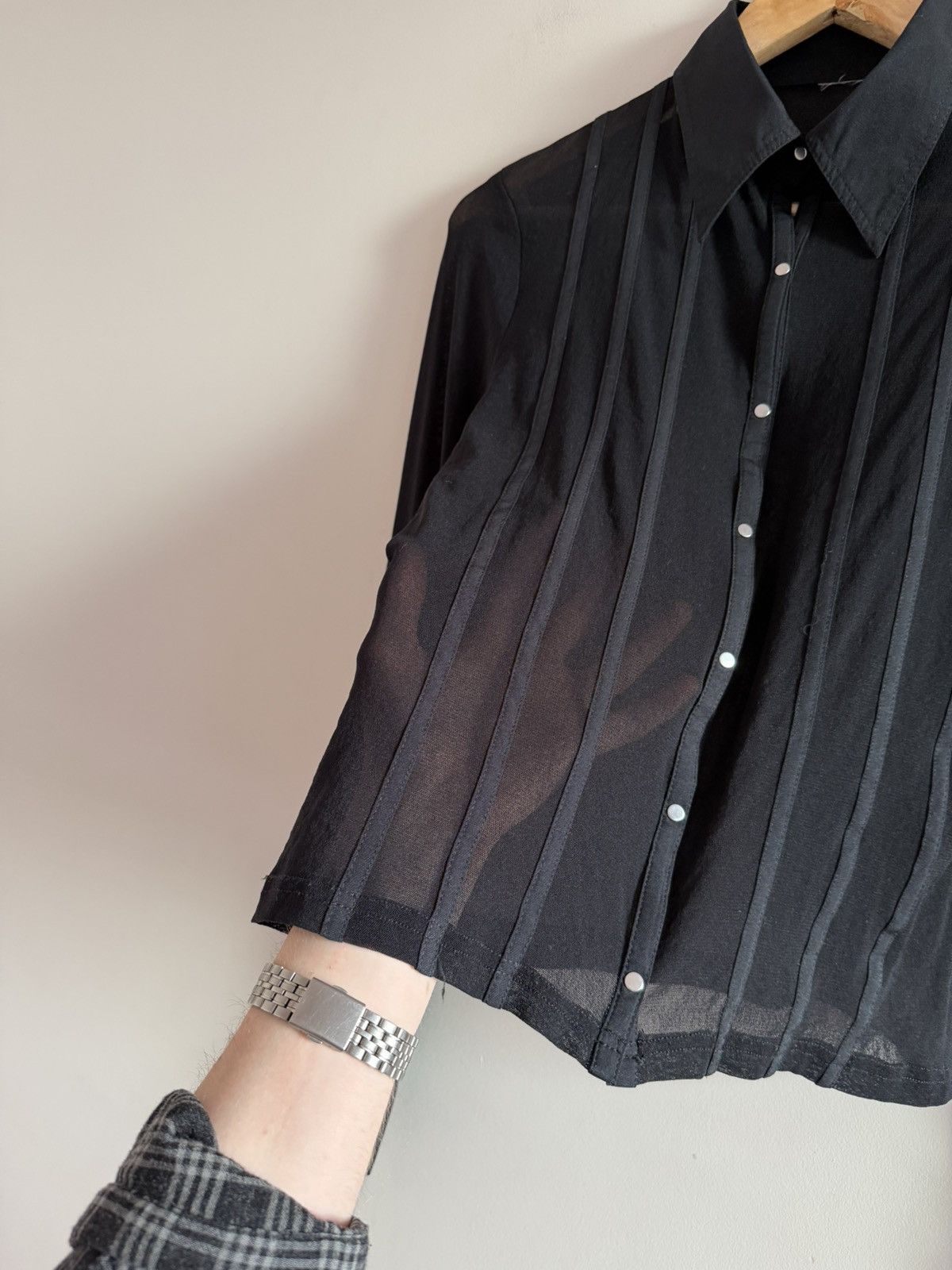 Vintage Sheer Black Fitted Blouse Mesh Button Shirt Size S / US 4 / IT 40 - 4 Thumbnail