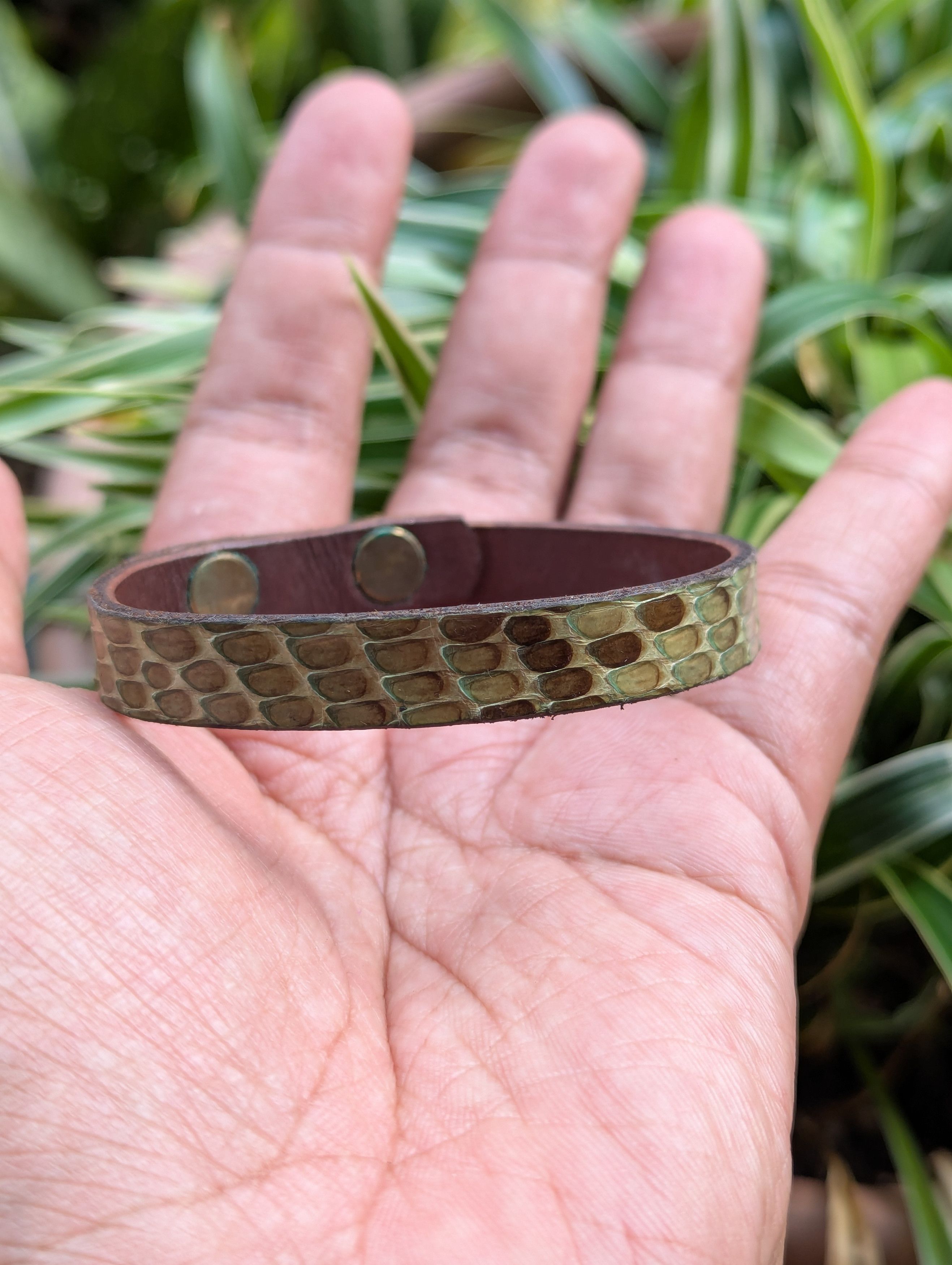 Leather Snake Skin Leather Bracelet Handmade Made in Italy Size ONE SIZE - 4 Thumbnail
