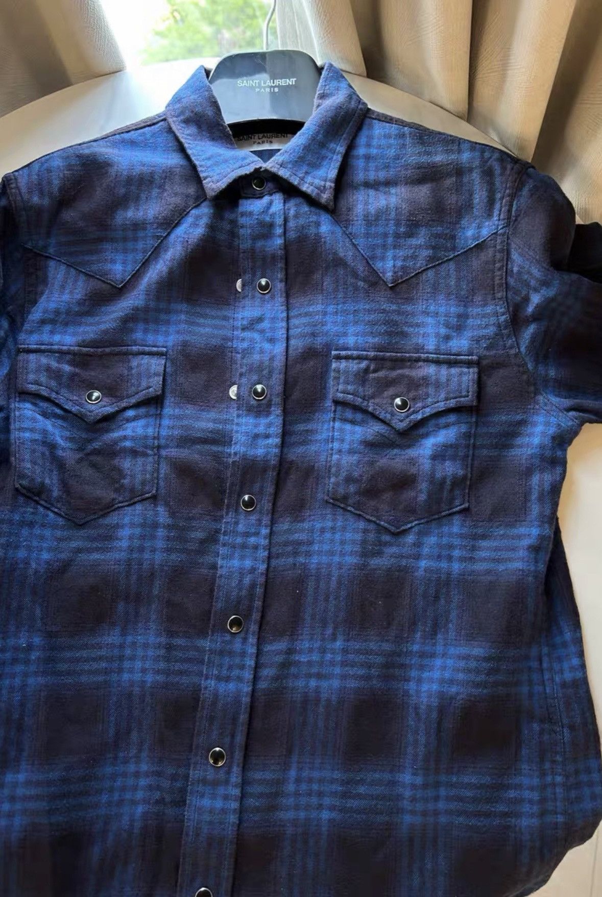 Saint Laurent Paris Saint Laurent 2016FW Cats Eye Button Blue Plaid Shirt Size US S / EU 44-46 / 1 - 3 Thumbnail