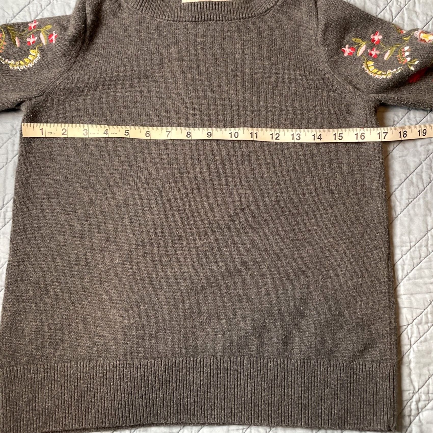 Loft VINTAGE LOFT Sweater PS Charcoal Bell Sleeve Crochet Embroidered Cotton Knit Pullover Ladies Size S / US 4 / IT 40 - 6 Thumbnail