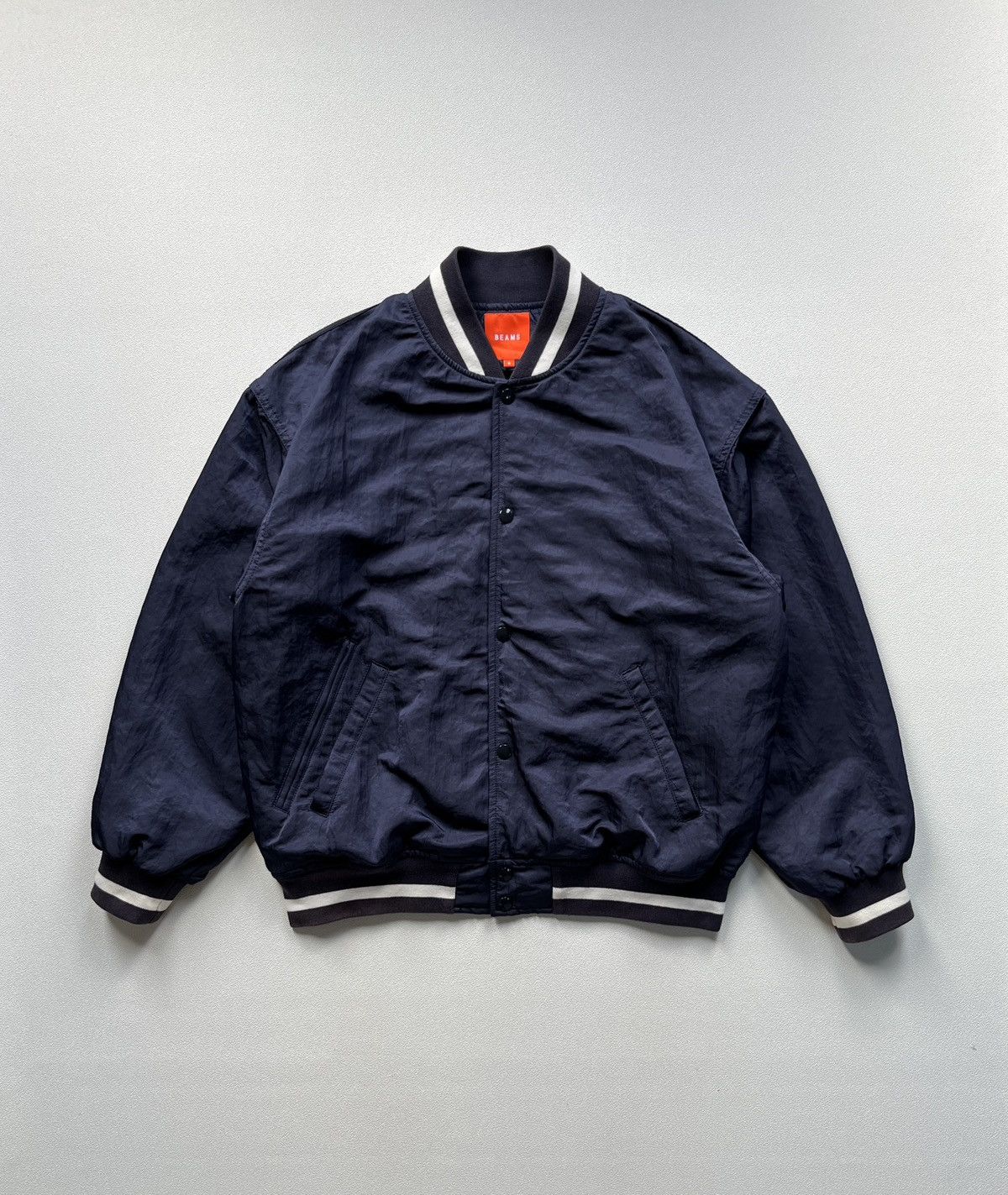 Beams Plus Beams Nylon Satin Award Jacket Navy Size US L / EU 52-54 / 3 - 1 Thumbnail