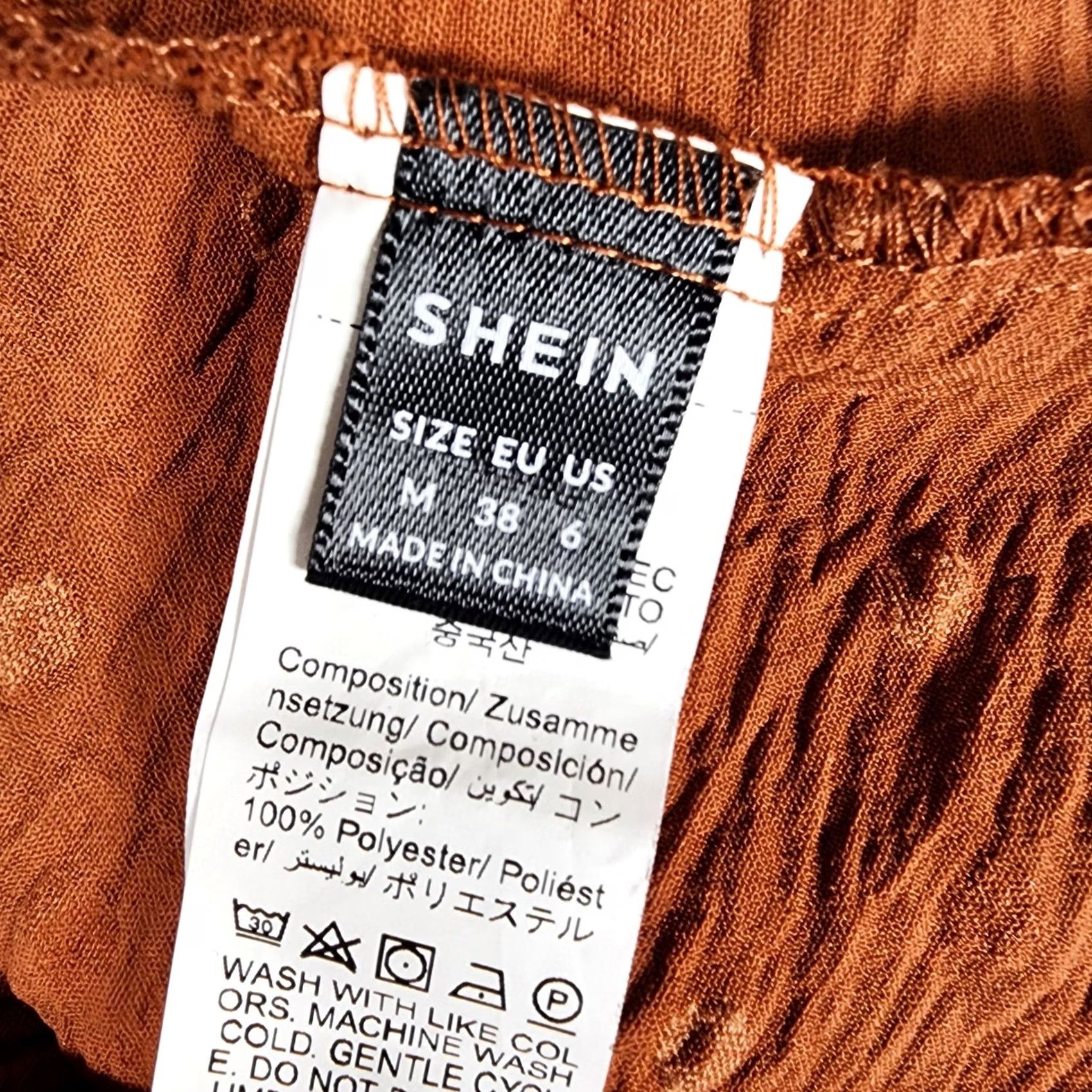 Shein SHEIN Rust Brown Swiss Dot Smocked Midi Dress Boho Tiered Short Puff Sleeve M Dress Womens Size 32" / US 10 / IT 46 - 3 Thumbnail