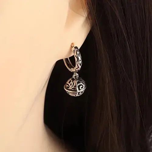Sterling Silver Hollow Small Ball Hoop-Shaped Copper Earring Size ONE SIZE - 4 Thumbnail