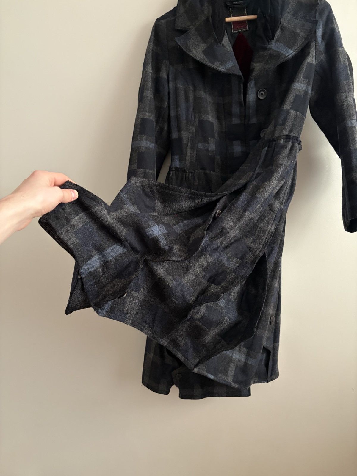 Marithe + Francois Girbaud MFG Avant-Garde Wool Plaid Coat with Velour Panels Size L / US 10 / IT 46 - 4 Thumbnail