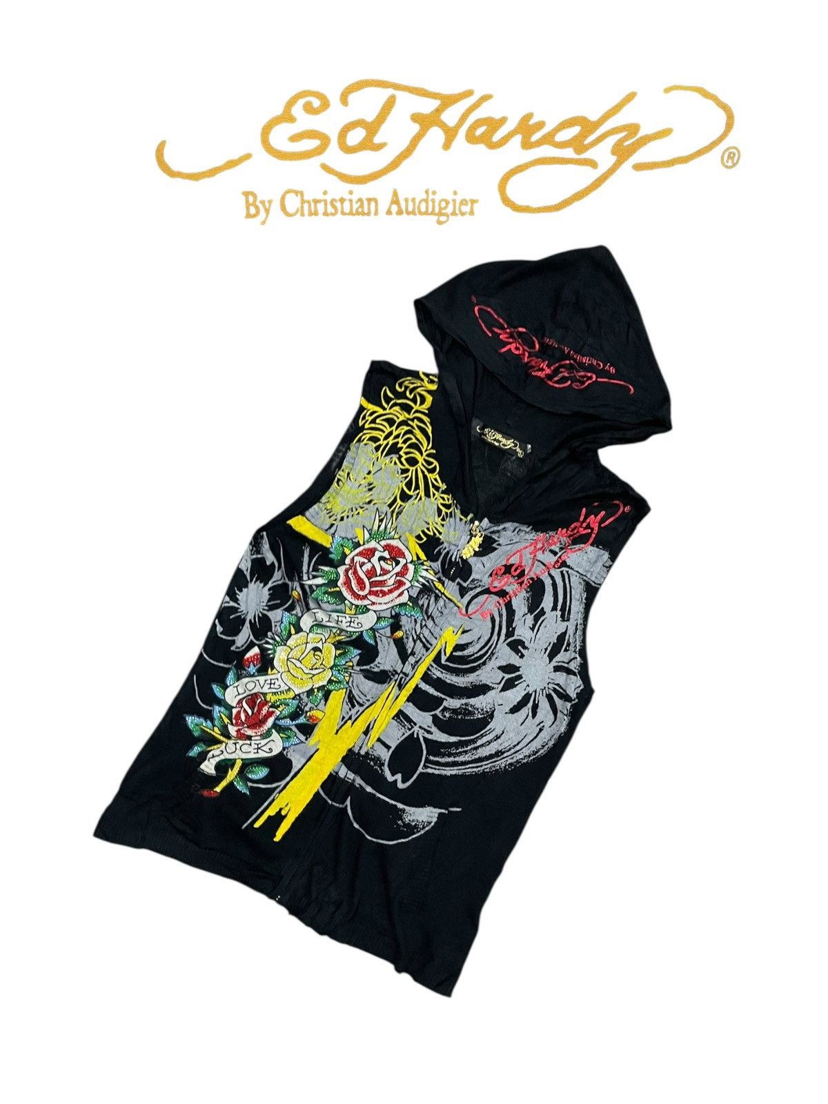 Christian Audigier Ed Hardy By Christian Audigier Sleeveless Hooded Sweatshirt Size M / US 6-8 / IT 42-44 - 6 Thumbnail