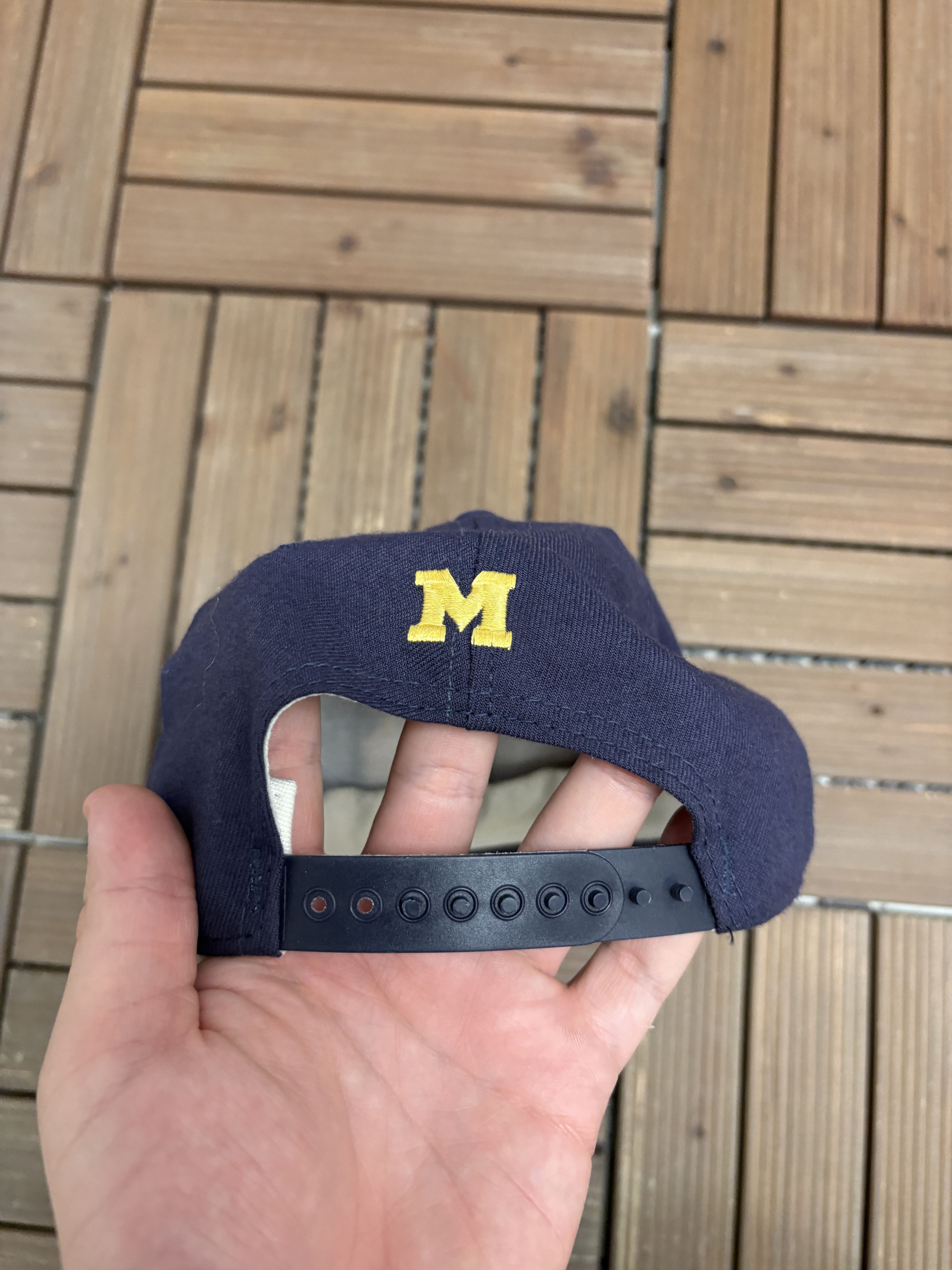 Vintage Michigan Wolverines Spell Out Vintage Blue Snap Back Hat Size ONE SIZE - 5 Thumbnail