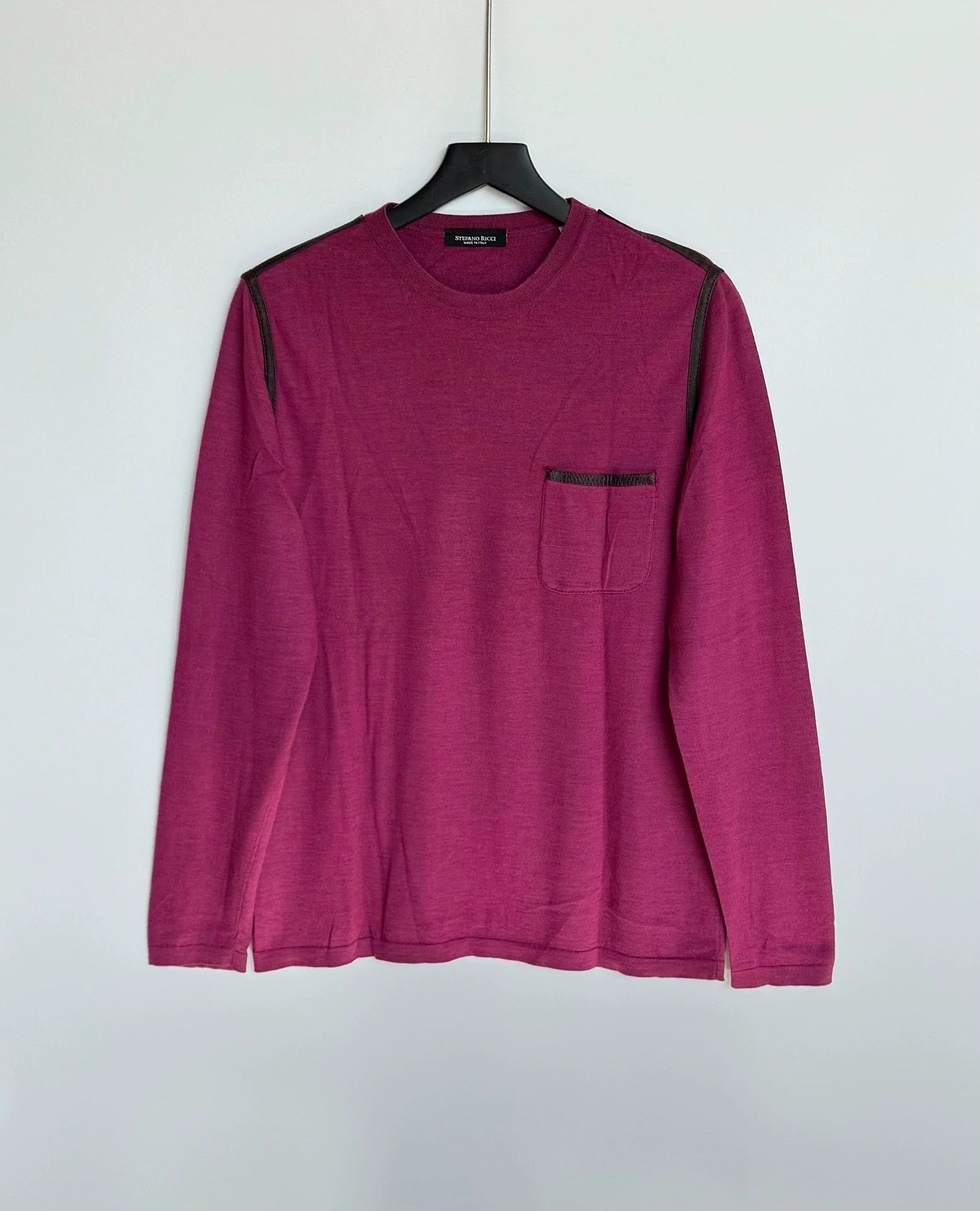 Stefano Ricci Pure Cashmere Leather Trim Sweater 48