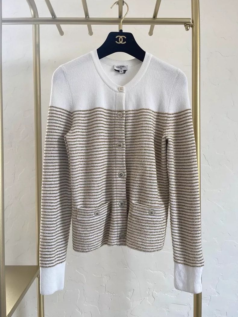 Chanel Chanel 24m white gold striped cardigan coat Size XS / US 0-2 / IT 36-38 - 1 Thumbnail
