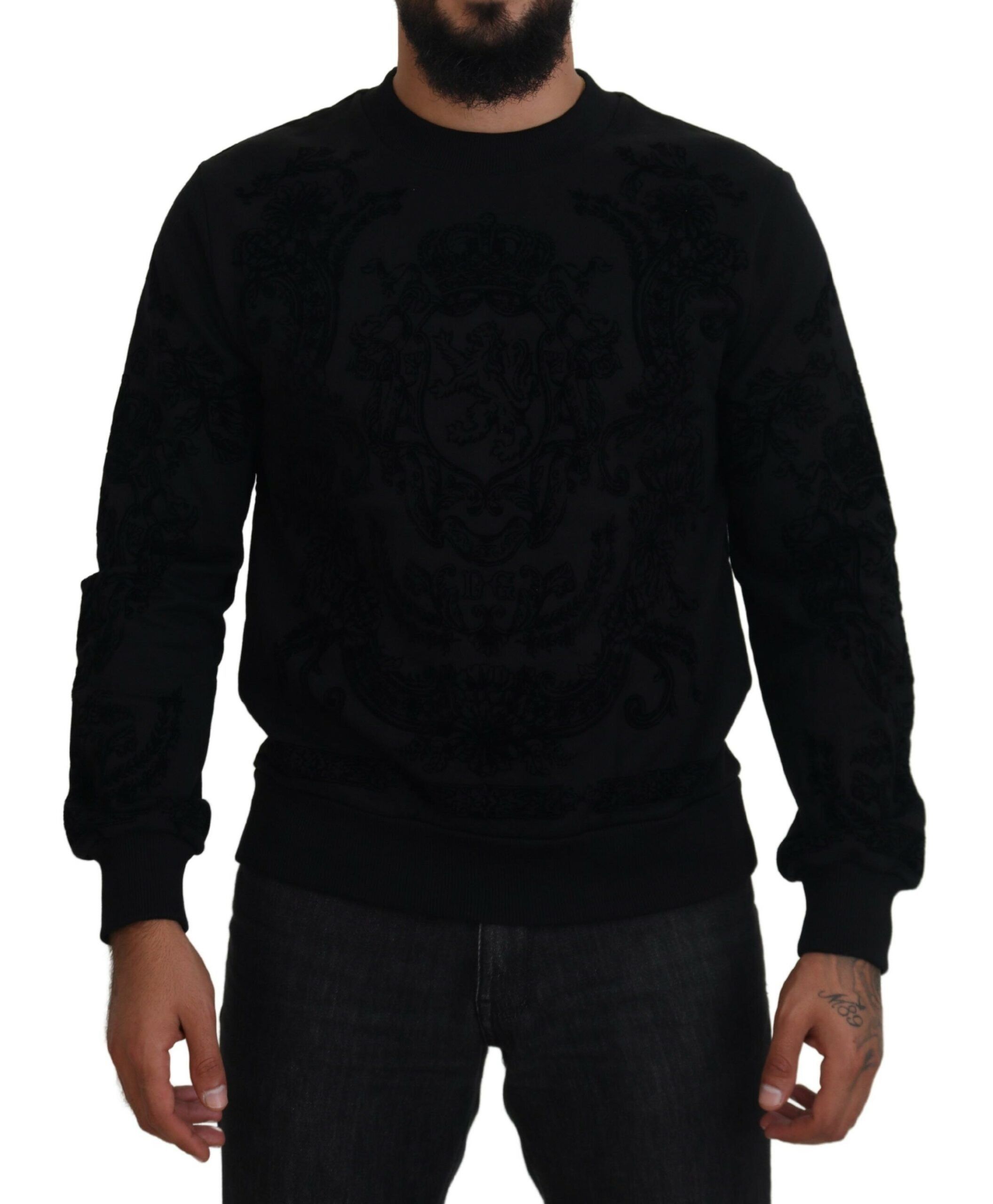 Dolce & Gabbana Black Logo Wool Crew Neck Pullover Sweater