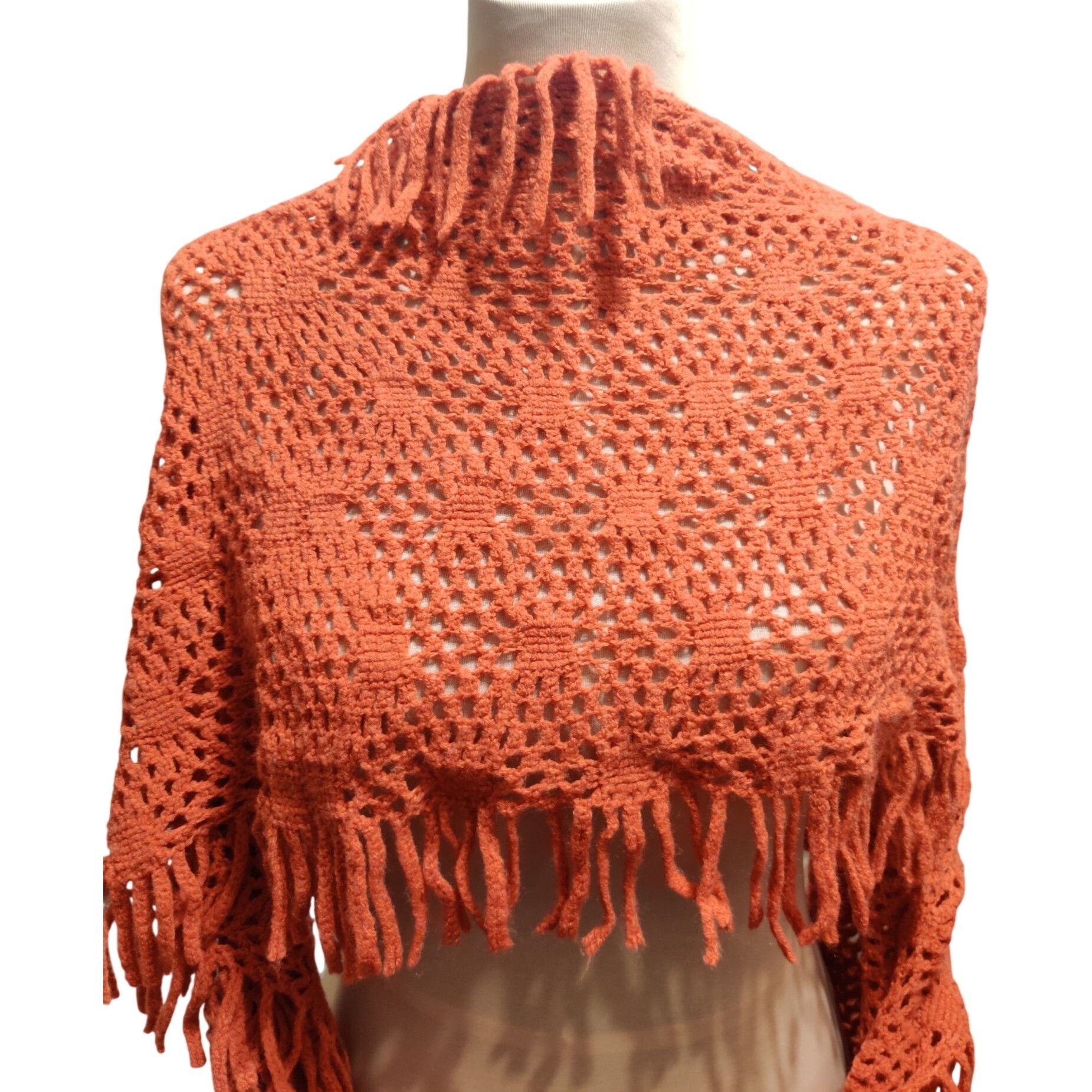 Other Rust Crochet Infinity Scarf Open Weave Fringe Loop Boho Dese Size ONE SIZE - 5 Thumbnail