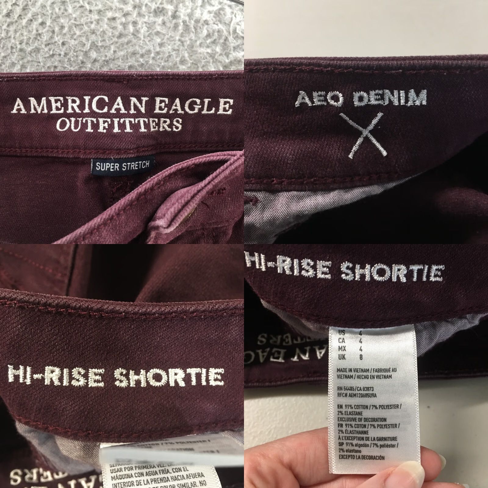 American Eagle Outfitters American Eagle Outfitters Womens 4 Burgundy Zip Cut-Off Shorts Denim Stretch 29x4 Vintage No Jeans Summer Casual Beach Size 27" / US 4 / IT 40 - 10 Thumbnail