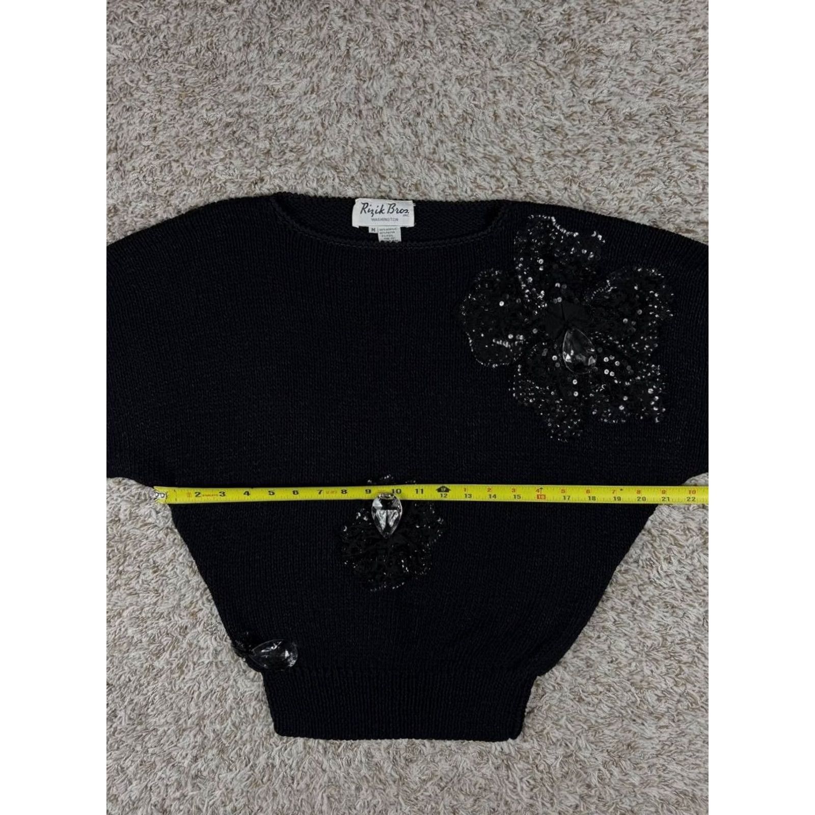Vintage VINTAGE Rizik Bros Washington Sweater Black Size M Hand Knit Beaded Floral Womens Size M / US 6-8 / IT 42-44 - 5 Thumbnail