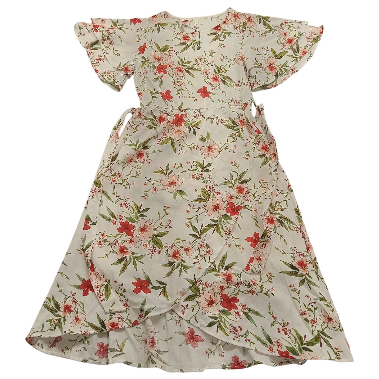 & Other Stories Flamingo Wrap Around Dress S Red Floral Flutter Sleeve Size S / US 4 / IT 40 - 1 Thumbnail