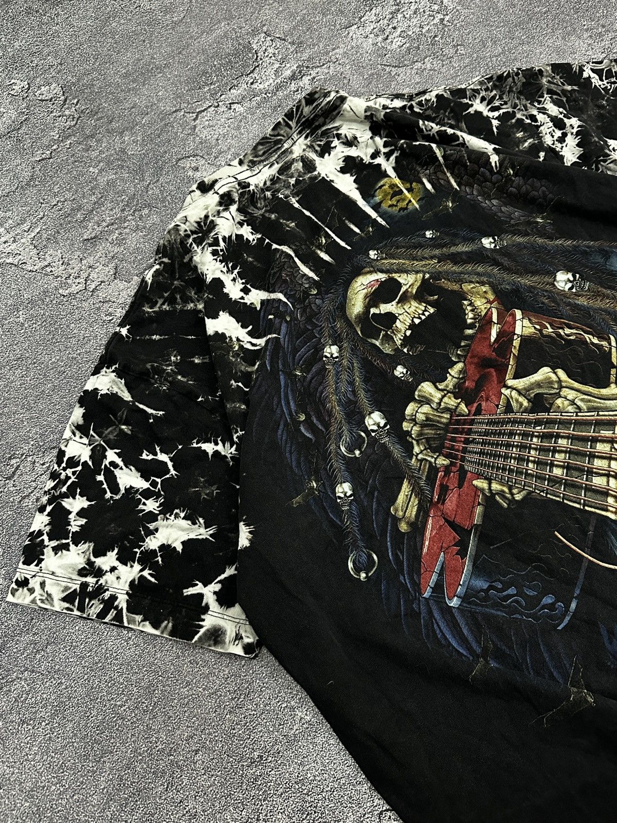 Vintage Vintage 90s Gream Reaper Skeleton Rock T-Shirt Tie-Dye Size US XL / EU 56 / 4 - 6 Thumbnail