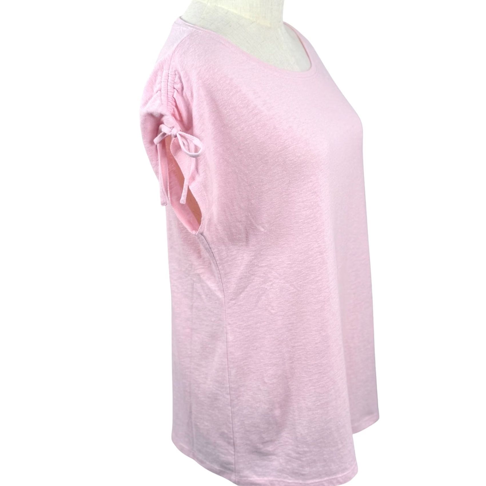 Talbots Talbots Knit Top Pink Linen Blend Scoop Neck Dolman Sleeve Cinched Shoulder T-Shirt Womens M Casual Summer Linen Blend Slub Knit Short Sleeve Comfort Size M / US 6-8 / IT 42-44 - 4 Thumbnail