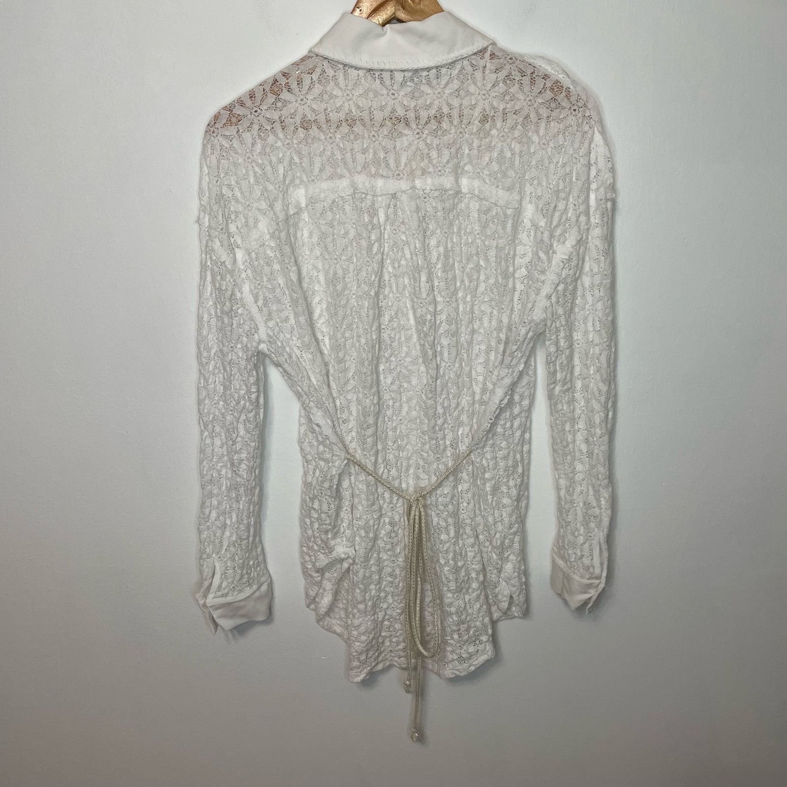 Free People Free People White Tunic Top M Lace Long Sleeve Button Front Size M / US 6-8 / IT 42-44 - 6 Thumbnail