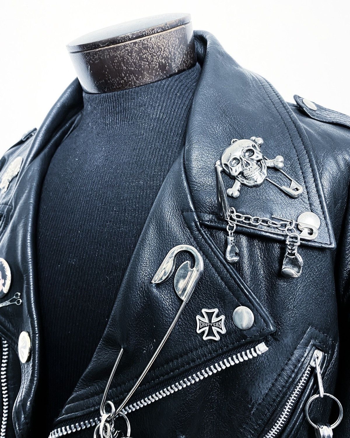 BLACK FLAG CUSTOM BLACK LEATHER BIKE PUNK GOTH 666 JACKET