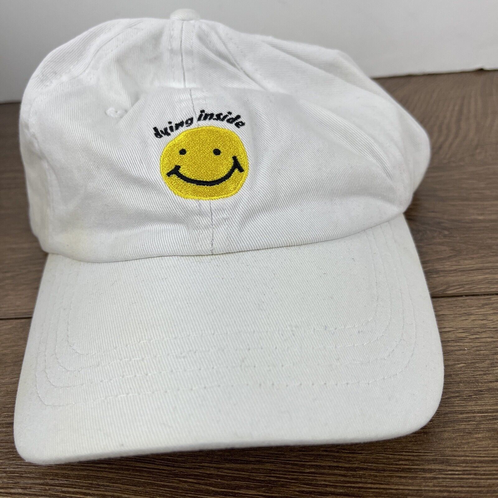 Other Dying Inside Hat Smiley Face White Hat Adjustable Adult Size Size ONE SIZE - 1 Thumbnail