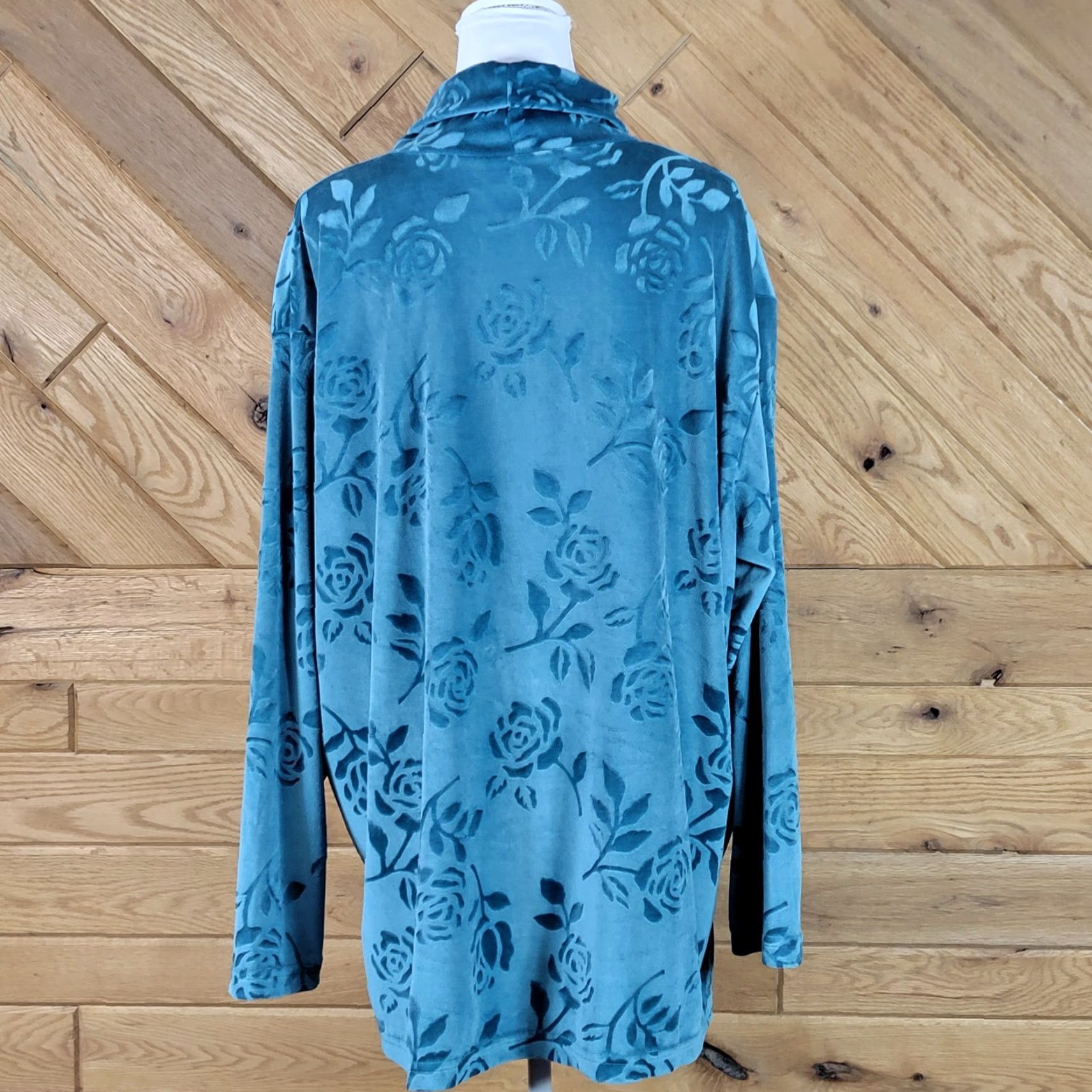 Vintage Lane Bryant Designs Women's Blouse Shirt Mock Neck Floral Teal 18/20 Plus Size Womens Size XXL / US 16-18 / IT 52-54 - 6 Thumbnail