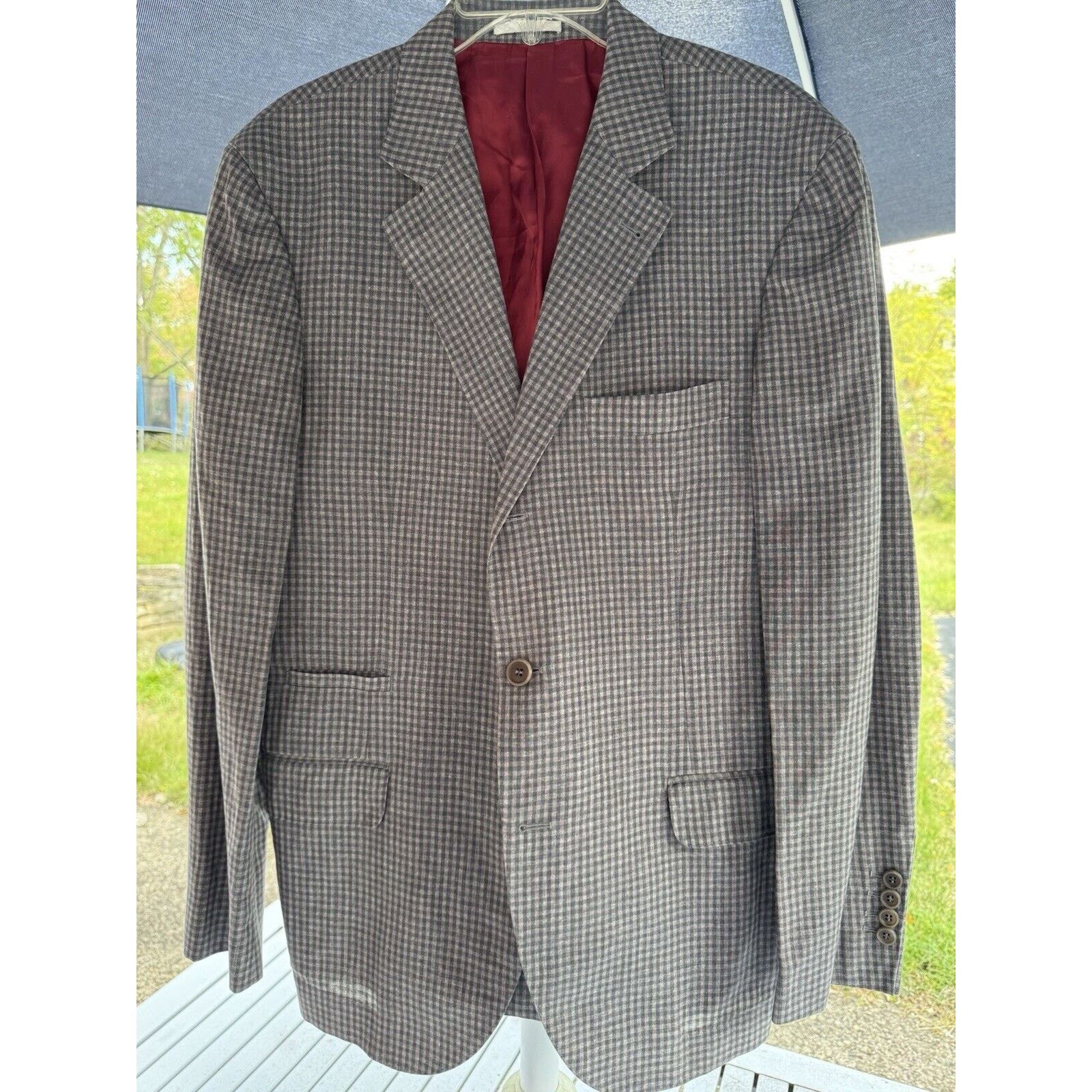 Brunello Cucinelli Brunello Cucinelli Linen Wool Silk Plaid Blazer 52/42 Gray Size 42R - 1 Thumbnail