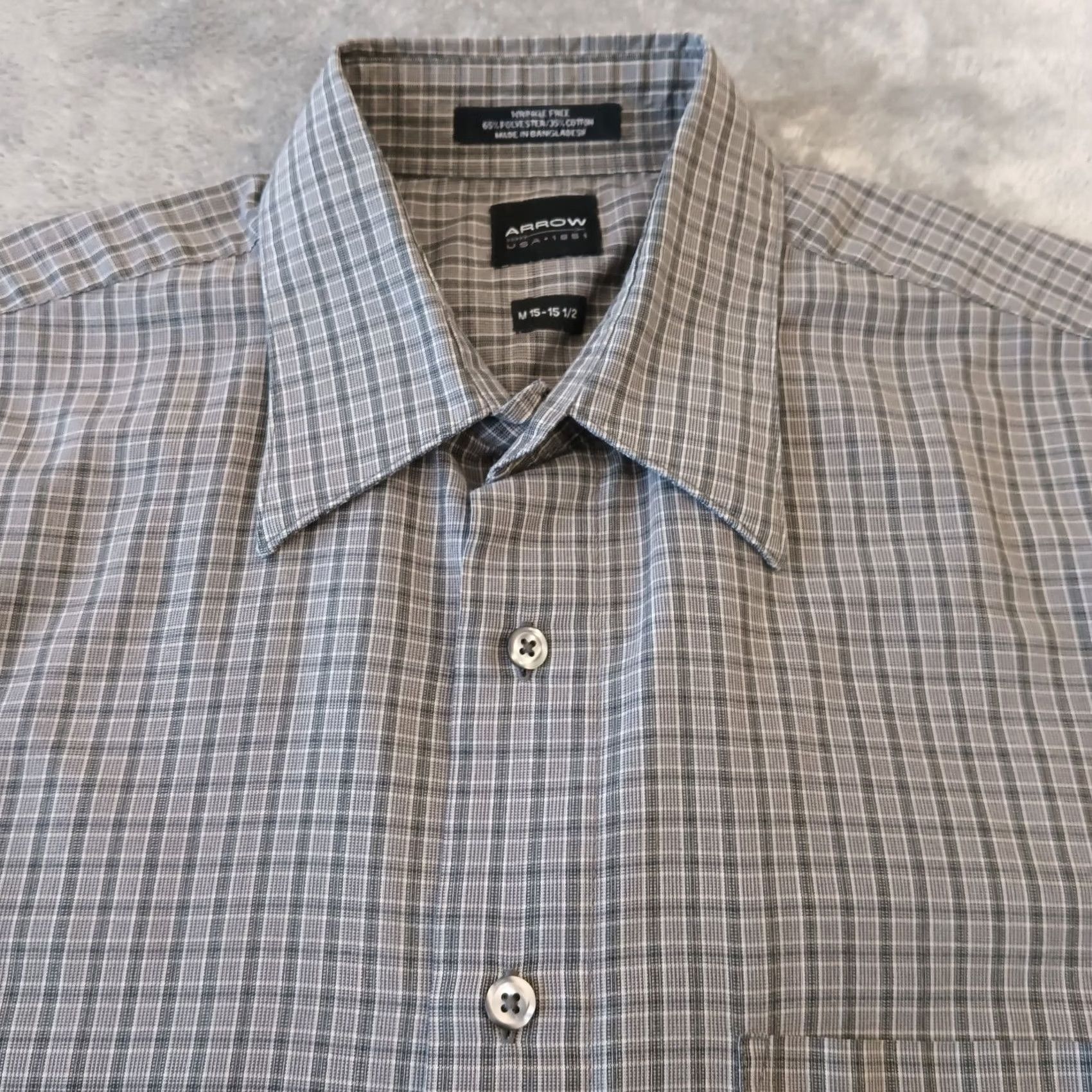 Arrow Arrow Shirt Mens Medium Gray Plaid Long Sleeve Button Up Cotton Blend Size US M / EU 48-50 / 2 - 3 Thumbnail