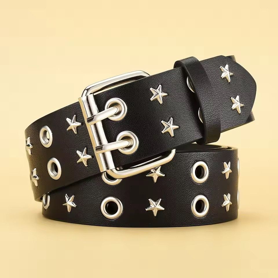 Japanese Brand Pentagonal Star Rivet PU Leather Belt Size ONE SIZE - 1 Thumbnail