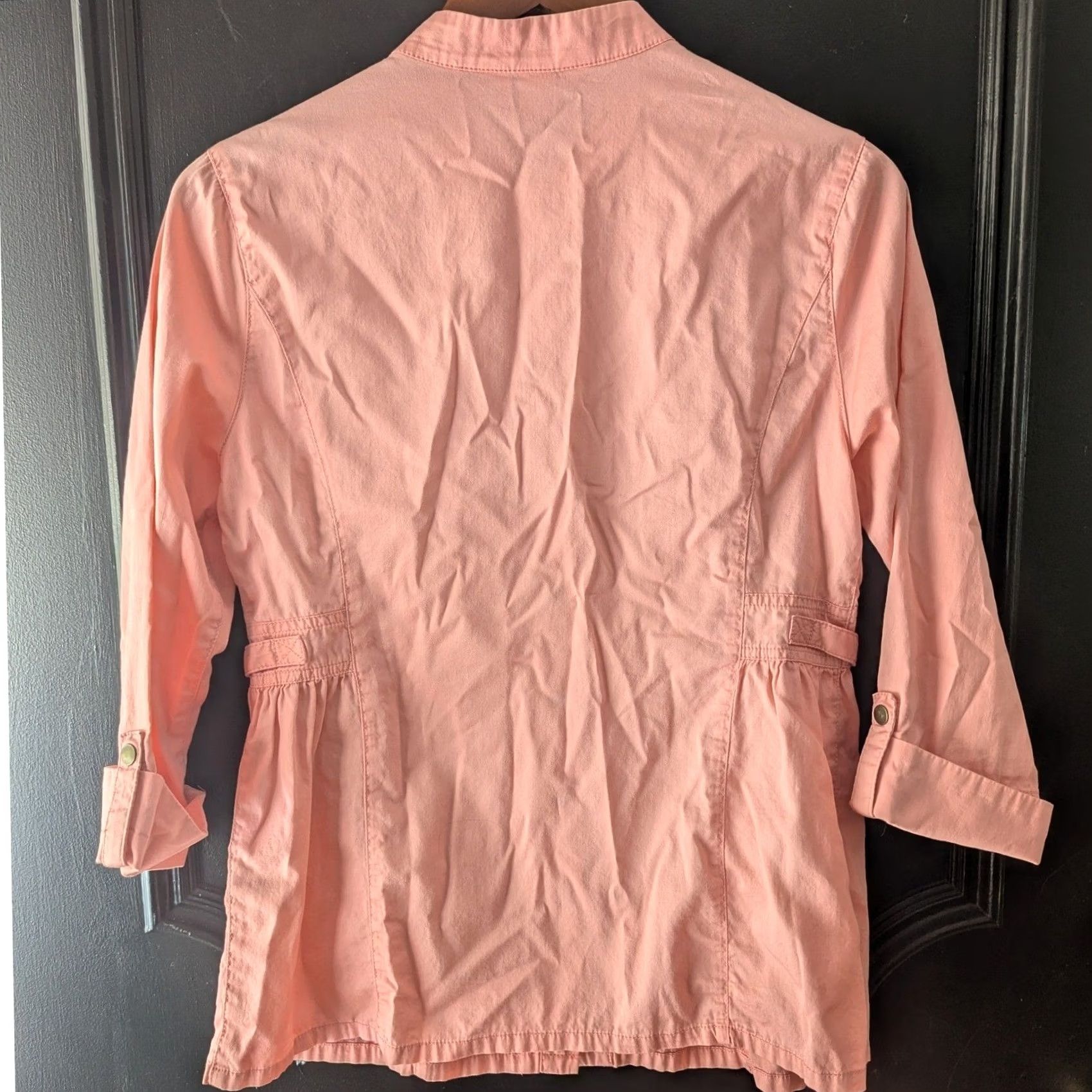 Vintage Light Pink Snap Up Utility Shirt Top Women's S 100% Cotton Christopher & Banks Button Up Blouse Tunic Casual Office Wear Size S / US 4 / IT 40 - 2 Thumbnail