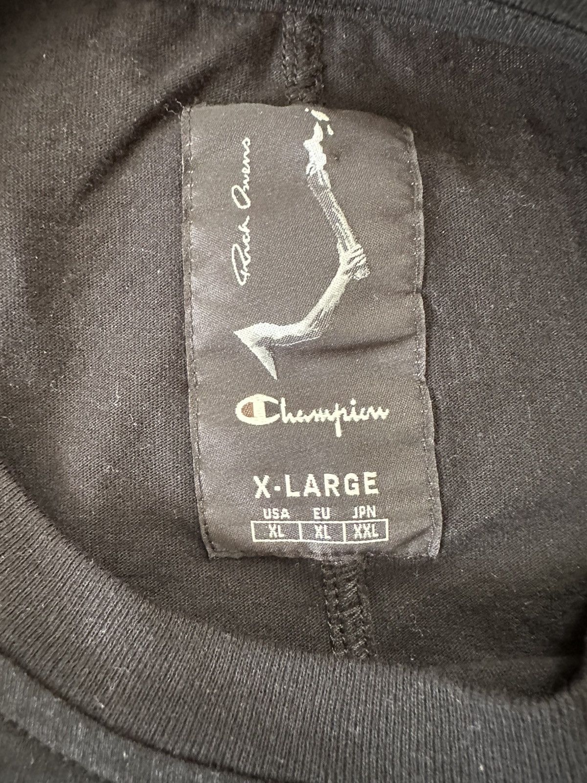 Rick Owens Rick Owens Champion Black Tee Size US XS / EU 42 / 0 - 5 Thumbnail