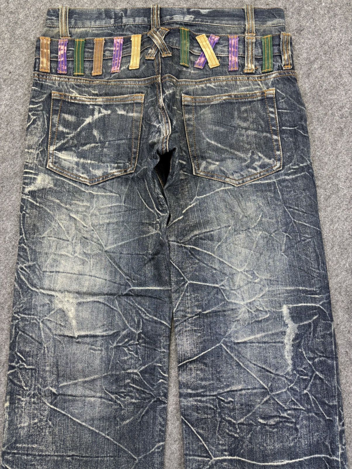 Japanese Brand 💥Double Waist💥Nylaus Thunder Fades Distressed Denim F983 Size US 31 - 6 Thumbnail
