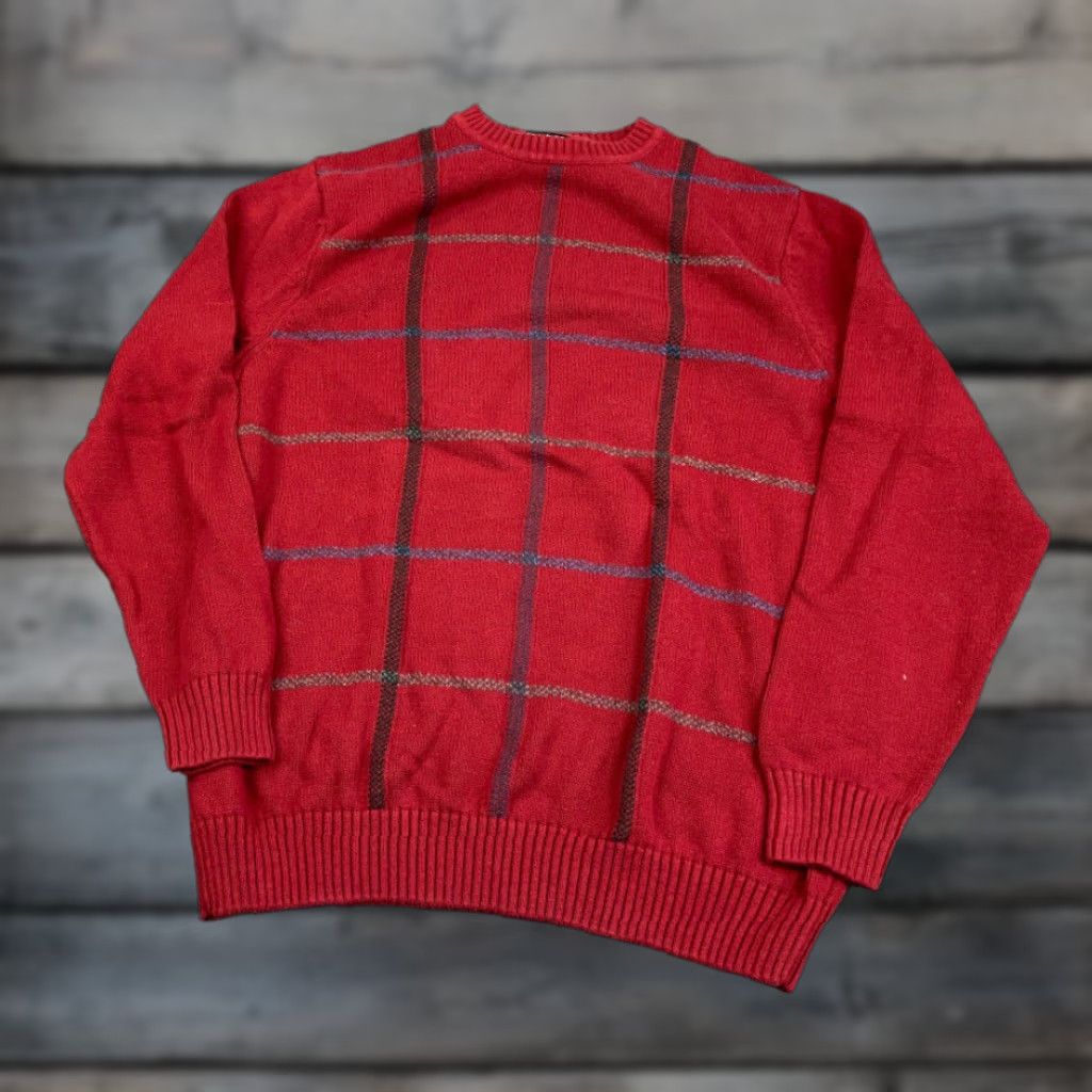 Alexander Julian VINTAGE Dad Style Red Grid Check Pullover Sweater Adult XL Tall Heavyweight Knit Crew Neck Mens Alexander Julian 90s Retro Classic Knitwear Size US XL / EU 56 / 4 - 1 Thumbnail