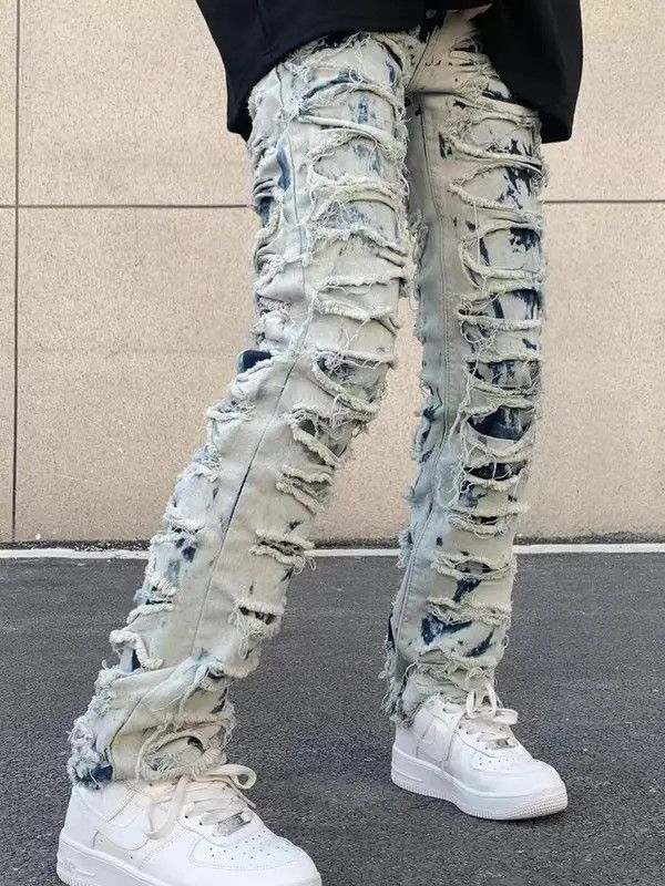 VIBE Retro scratched washed distressed stretch jeans Size US 34 / EU 50 - 4 Thumbnail