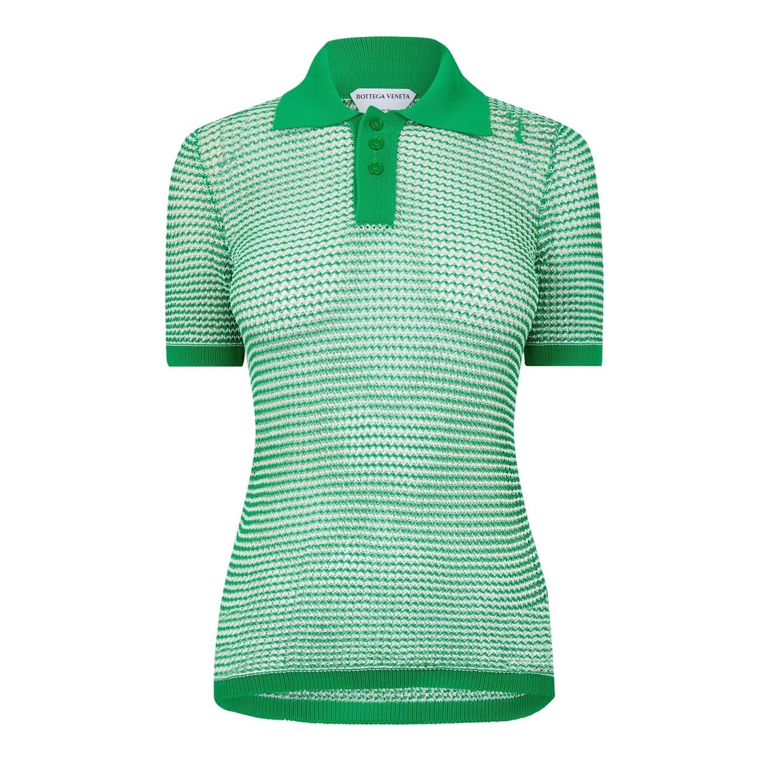Bottega Veneta Bottega Veneta Mesh Knit Regular Fit Polo Shirt in Green Size S / US 4 / IT 40 - 1 Thumbnail