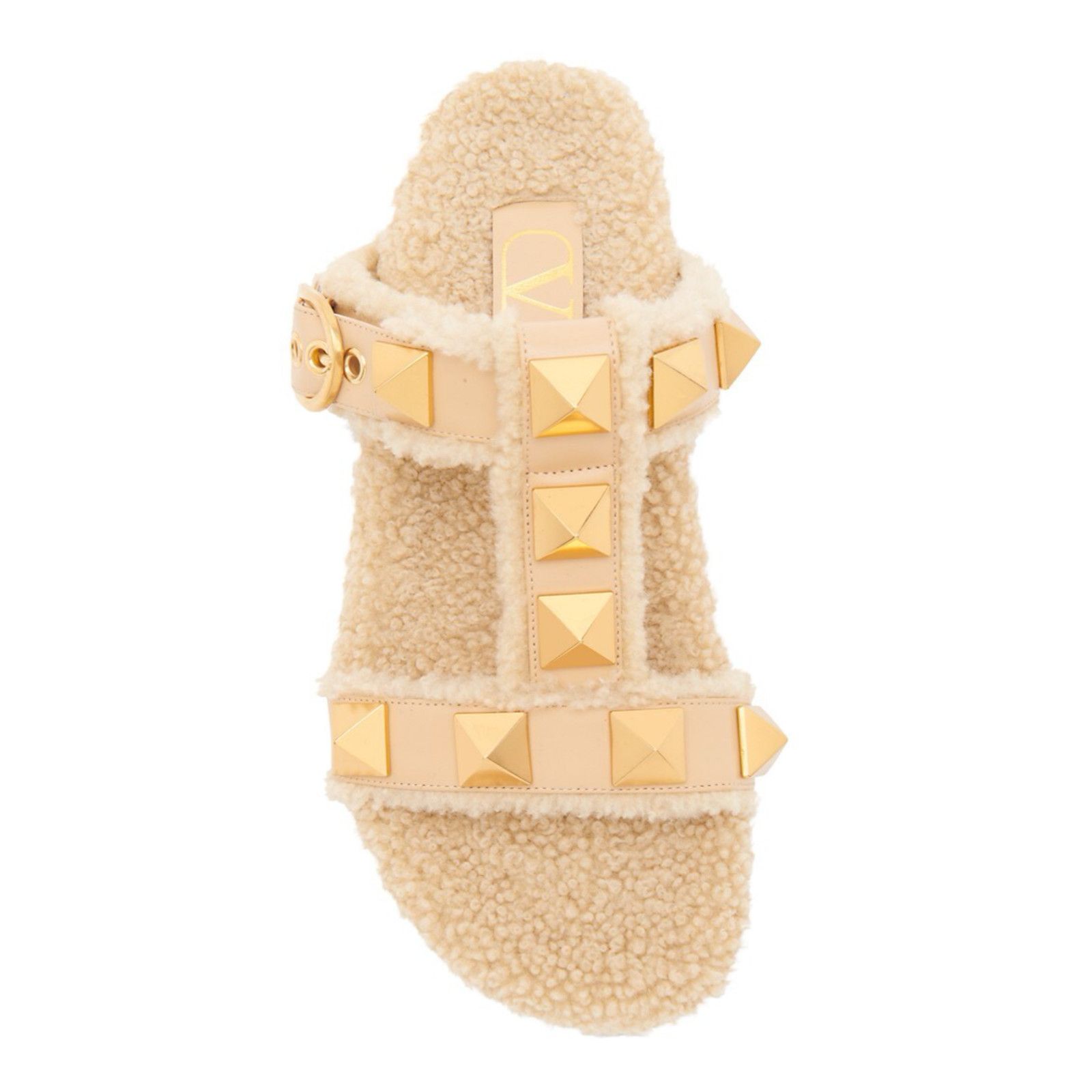 Valentino Valentino Rockstud Roman Stud Shearling Fur Beige Gold Size US 7.5 / IT 37.5 - 7 Thumbnail