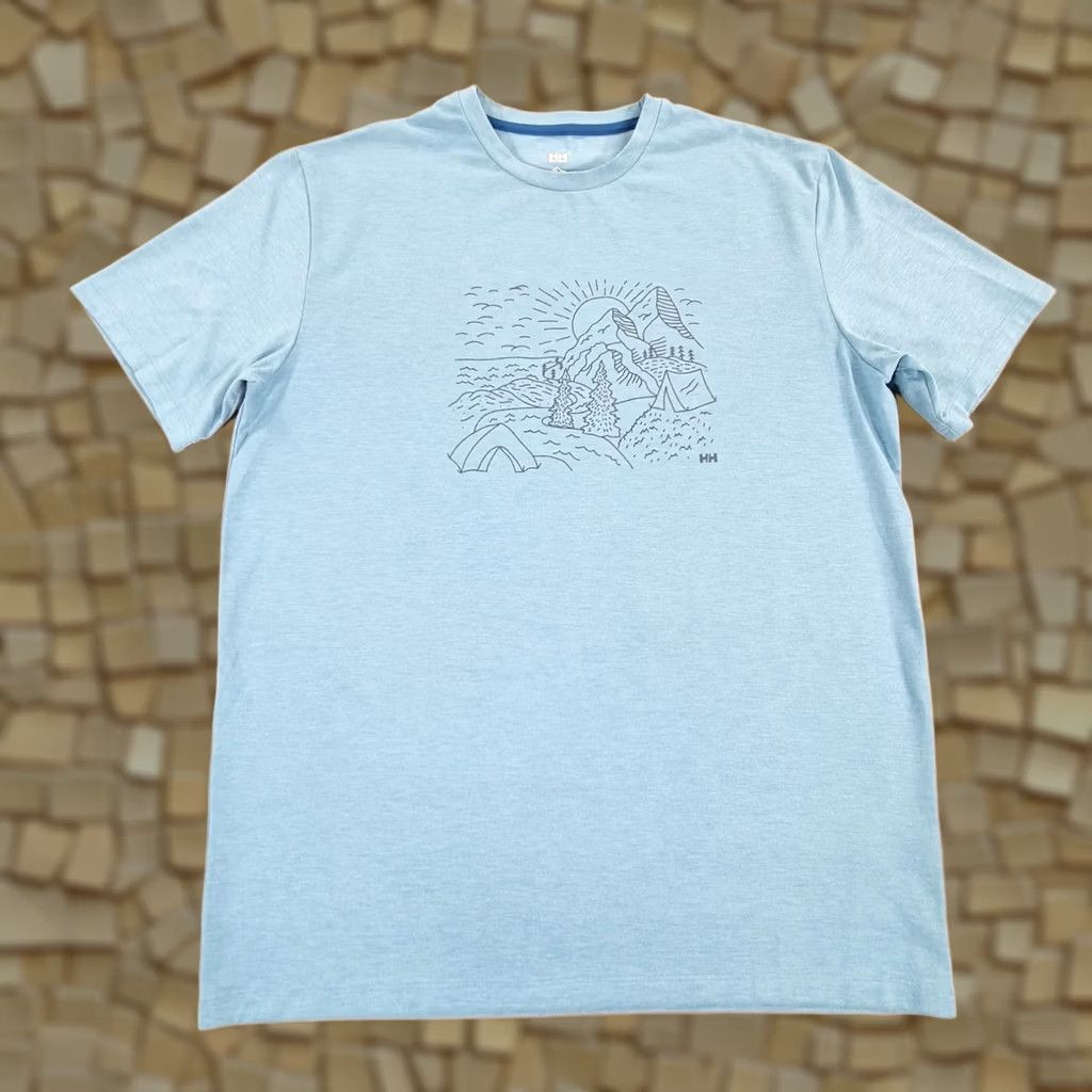 Helly Hansen Helly Hansen Mens T Shirt Blue Large Mountain Print Short Sleeves Tee Size US L / EU 52-54 / 3 - 1 Thumbnail