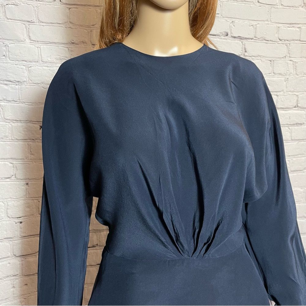 Ellen Tracy Linda Allard for Ellen Tracy Silk Navy Blue Ling Sleeve Blo Size M / US 6-8 / IT 42-44 - 2 Thumbnail
