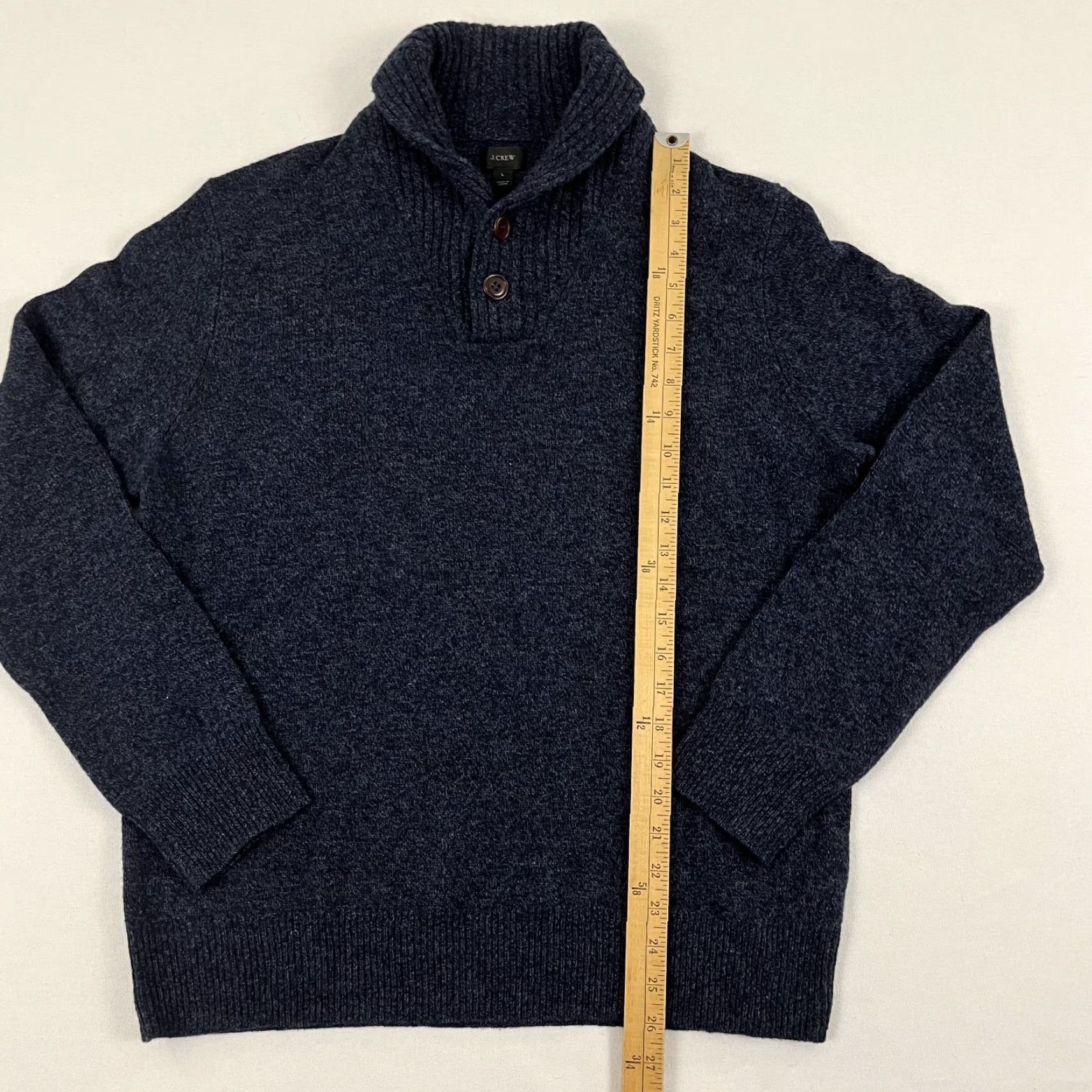 J.Crew J. Crew Sweater Mens Large Blue Marled Lambswool Shawl Collar Pullover Jumper Size US L / EU 52-54 / 3 - 4 Thumbnail