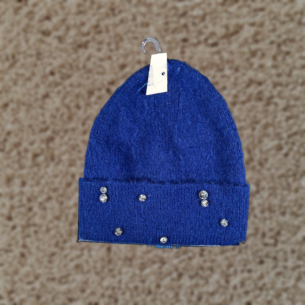 Vintage A New Day Beanie Women One Size Blue Knit Jewel Embellished Rhinestone Studded NEW Size ONE SIZE - 1 Thumbnail